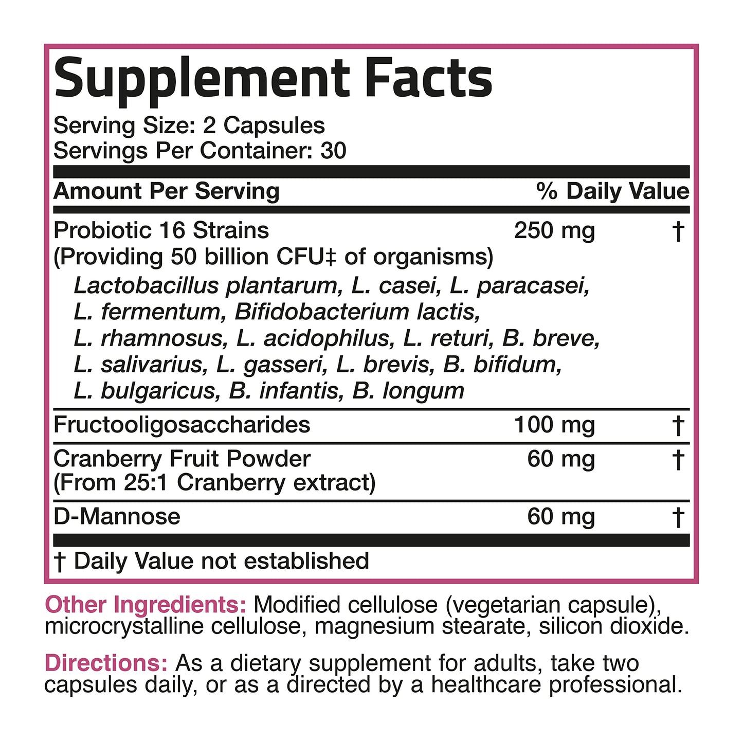 Bronson Women's Probiotic 50 Billion CFU + Prebiotic with Cranberry & D-Mannose – Vaginal Health, Healthy Digestion, Immune Function and Urinary Tract Support, Non-GMO, 60 Vegetarian Capsules Bronson