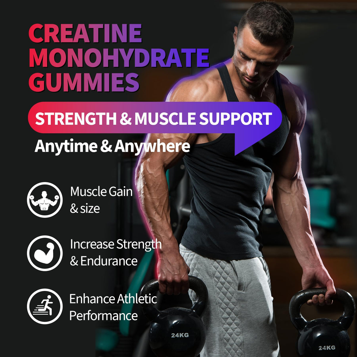 Creatine Monohydrate Gummies 8000 mg for Men & Women, Creatine Supplement for Enhanced Muscle Growth, Energy Boost - with L-Taurine, Sugar Free, Vegan OUTELANDE