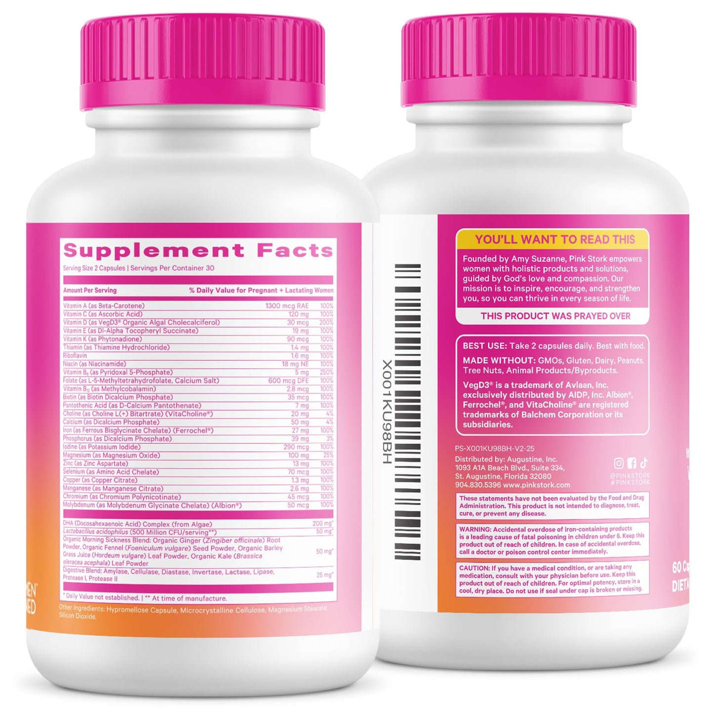 Pink Stork Premium Prenatal Vitamins for Women, 60 Count | No Fishy Burps, Methylated Folate, Choline, Vegan Algae DHA, Iron, Doctor-Formulated, Organic Whole-Foods, Probiotic Gsupps Australia