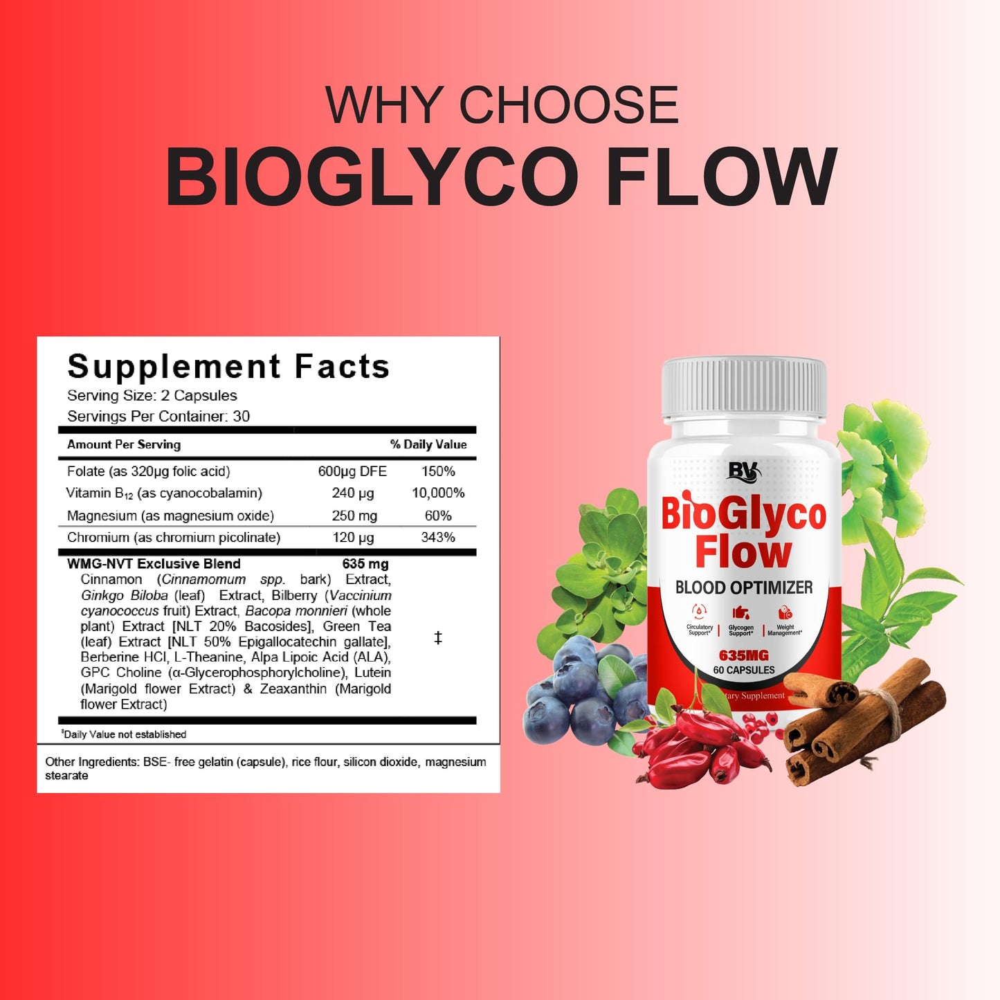 BioGlyco Flow Advanced Daily Multivitamin Health Support and All Natural Wellness Supplement Formula, BioGlyco Flow Premium Health and Wellness Support Formula Supplement (1 Pack - 60 Capsules) BLUE VIBE