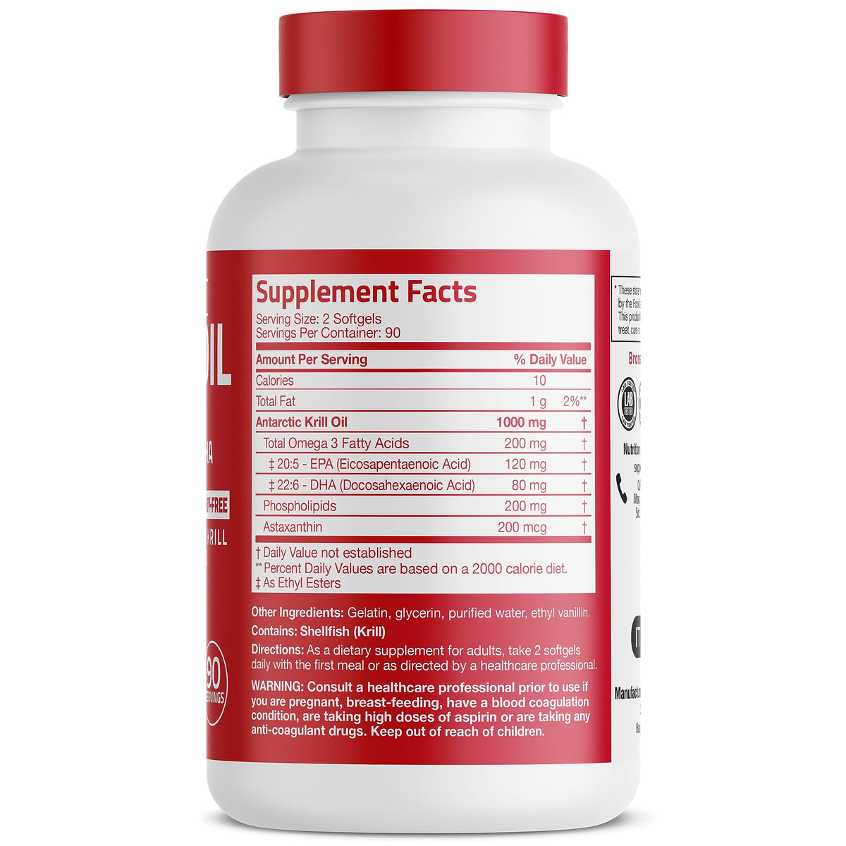 Bronson Antarctic Krill Oil 1000 mg with Omega-3s EPA, DHA, Astaxanthin and Phospholipid Bronson
