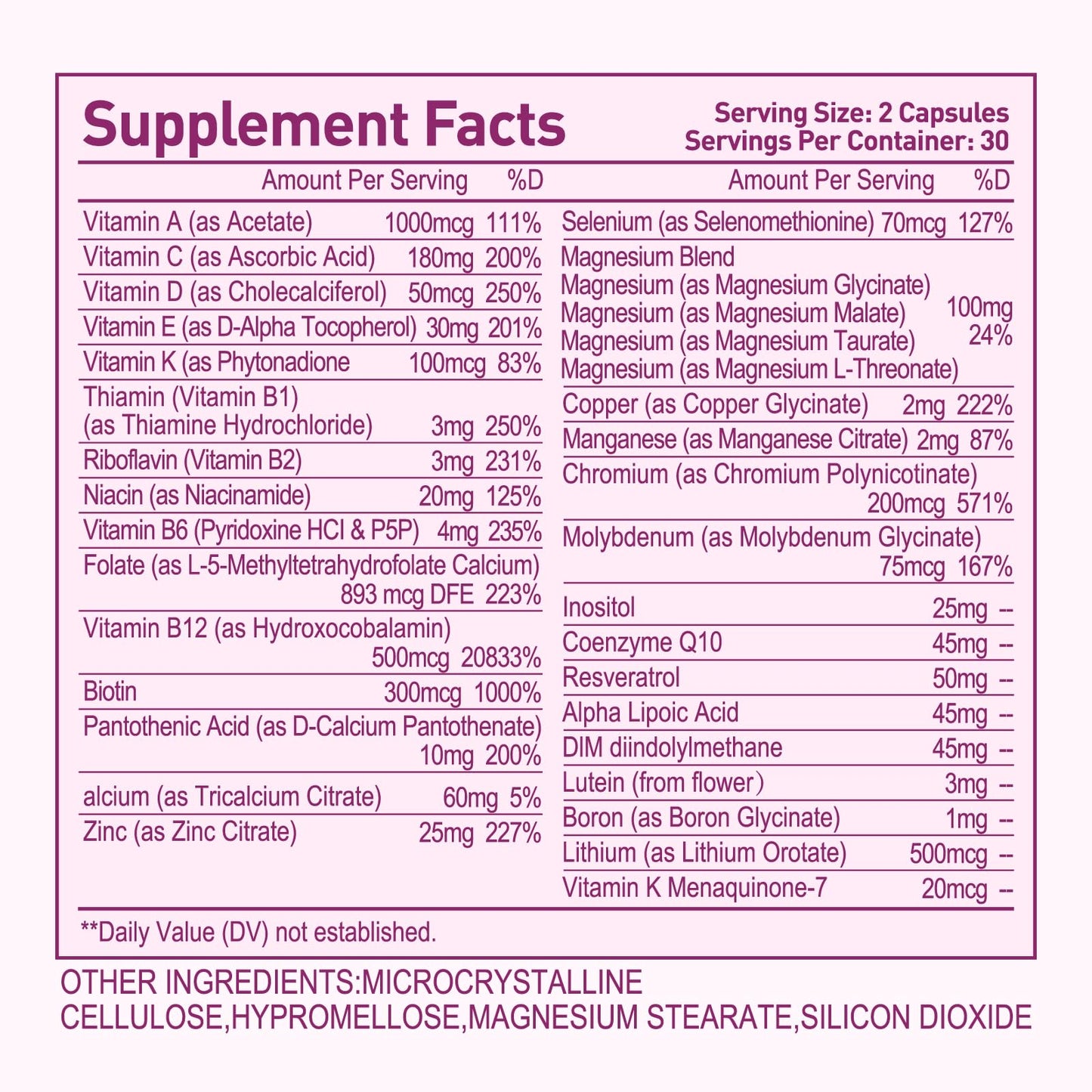 Methylated Multivitamin for Women, 30-in-1 Nutrients Formula with Inositol, CoQ10, Biotin, Zinc for Hair Health Support, Resveratrol, Vitamin C, Alpha Lipoic Acid for Skin Health Support, 60 Capsules Simlike