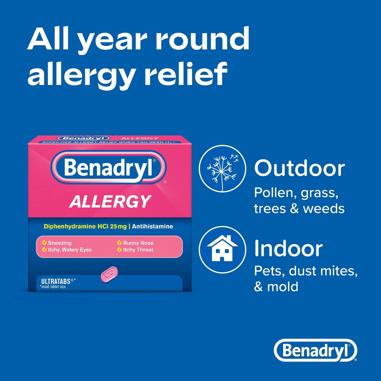 Benadryl Ultratabs Antihistamine Allergy Relief Tablets with 25 mg Diphenhydramine HCl, 100 ct and Tylenol Extra Strength Pain Reliever Rapid Release Gels with 500 mg Acetaminophen, 100 ct Tylenol
