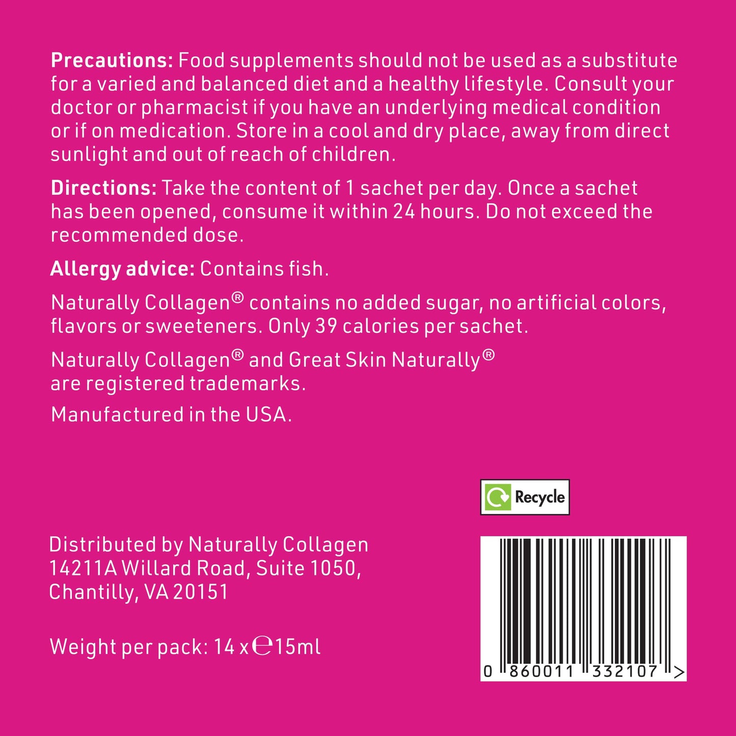 Naturally Collagen - Premium Hydrolyzed Liquid Marine Collagen Supplement - 8000mg of Collagen per Sachet Plus 180mg VIT C - Natural Tropical Fruit Flavour - 14 Sachets per Box Naturally Collagen