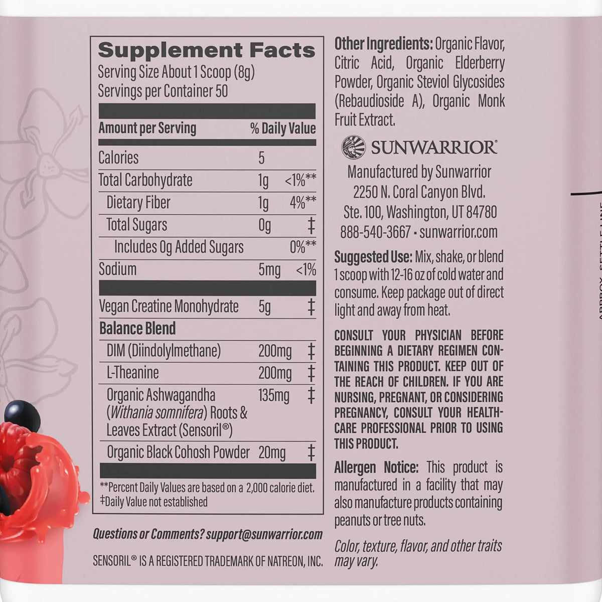 Sunwarrior Creatine for Women Monohydrate Powder Micronized Pre Workout Recovery Supplement Support Muscle Building Strength Training Cognition | Vegan and Easily Mixes 50 Servings, Raspberry Lemonade Sunwarrior