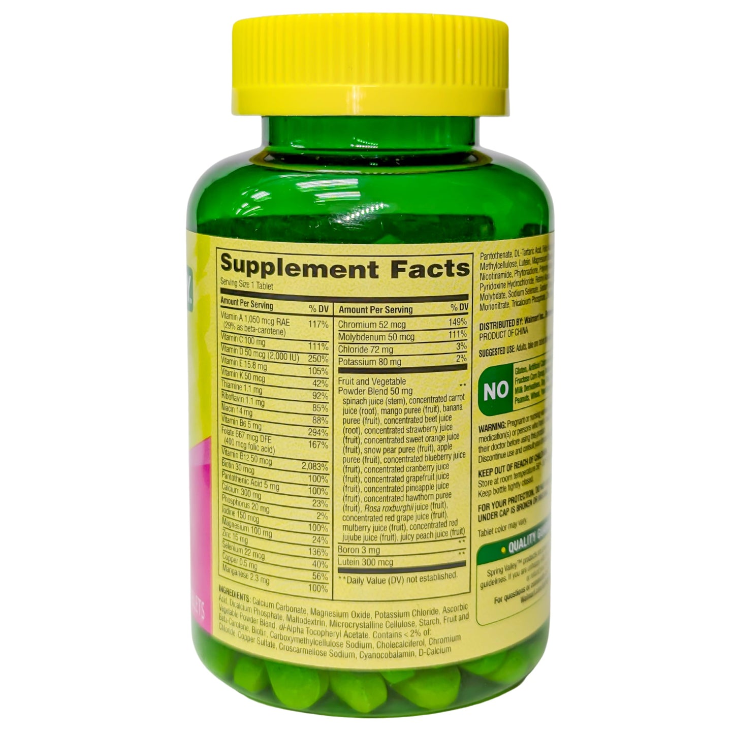 Spring Valley Women's 50+ Multi with Fruits & Vegetables Dietary Supplement 150 Tablets (One Bottle) Good Health Buena Salud