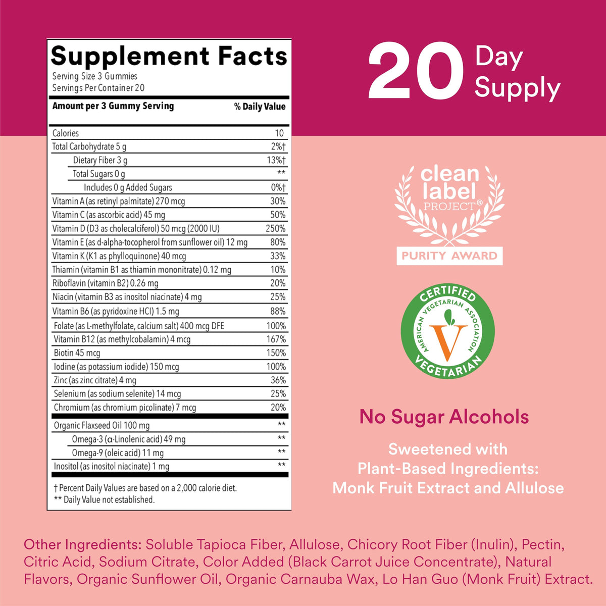 SmartyPants Women's Multivitamin Gummies, Sugar Free: Biotin, Methylfolate, Omega 3 (ALA), Vitamin D3, C, Vitamin B12 SmartyPants