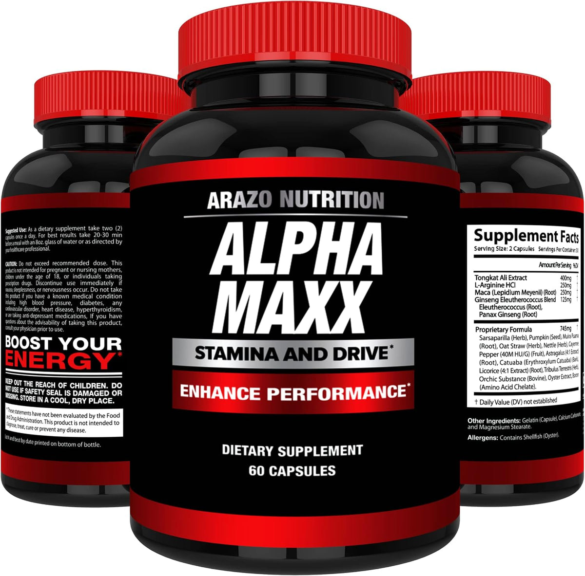 Arazo Nutrition Alphamaxx Health Supplement - Ginseng, Muira Puama, Tribulus Terrestris - 60 Herbal Pill Gsupps Australia
