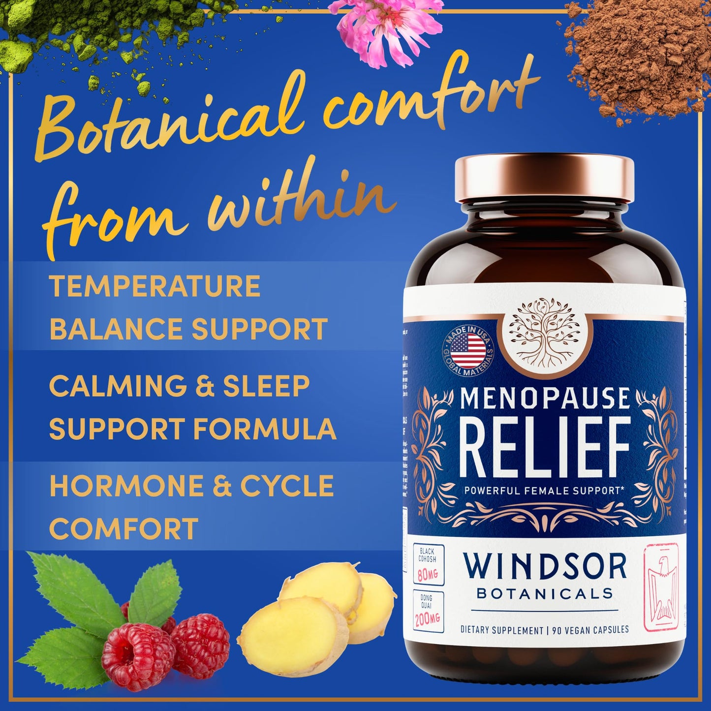 Menopause Supplements for Women - 5-HTP, Dong Quai, Black Cohosh for Menopause Hot Flashes, Night Sweats Relief Support - Womens Pre Meno Premenopausal Perimenopause Supplement - 90 Caps WINDSOR BOTANICALS