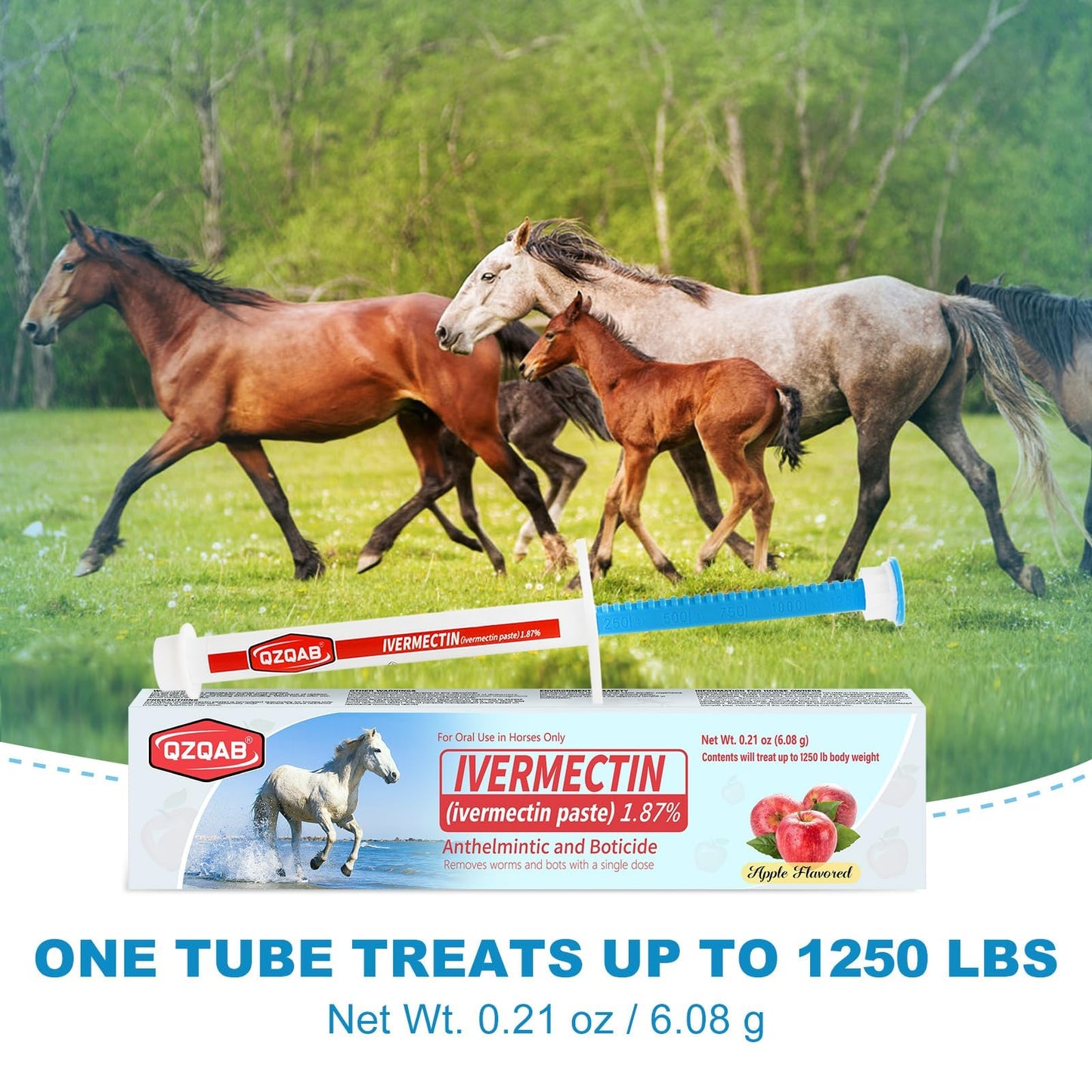 Ivermectin Horse Paste Dewormer , Horse Wormer Paste, Apple Flavor, 0.21 Ounces, 6 Pack QZQAB