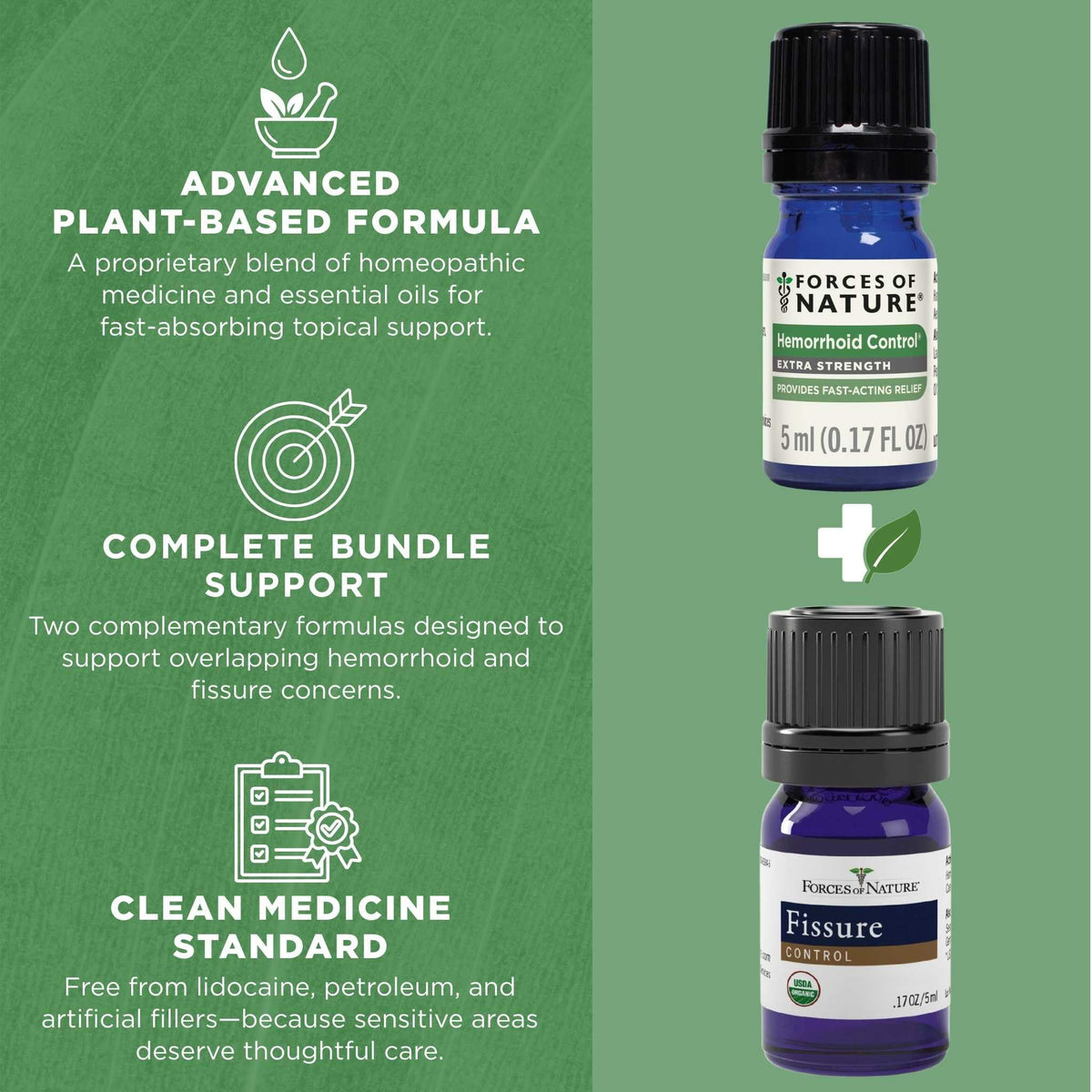 Forces of Nature Hemorrhoid Control Extra Strength (5ml) + Organic Fissure Care (5ml) | Virtual Bundle Forces of Nature