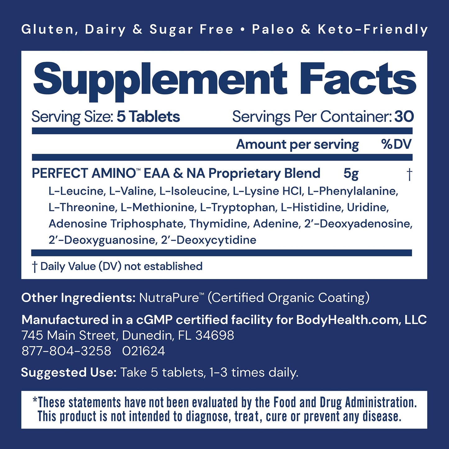 BodyHealth PerfectAmino (150 ct) Easy to Swallow Tablets, Essential Amino Acids Supplement with BCAAs, Vegan Protein for Pre/Post Workout & Muscle Recovery with Lysine BodyHealth