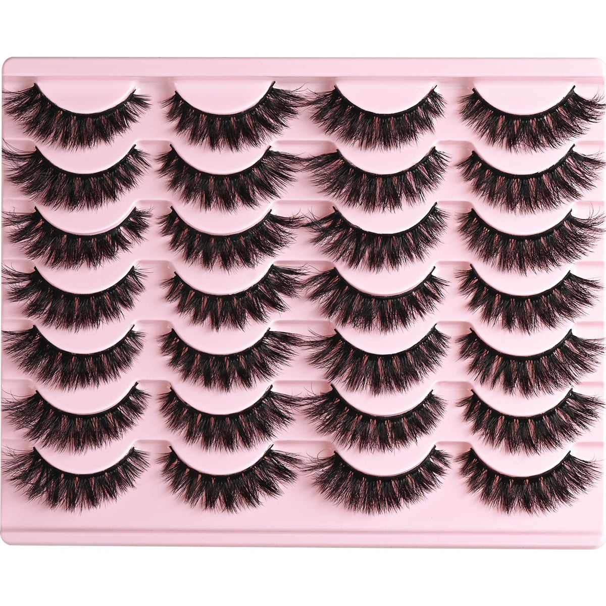 QUNETY Lashes Wispy Eyelashes Cat Eye False Mink Lash Strips Natural Fake Strip Eyelash Pack 14 Pairs Medium Length Thick Volume Fluffy Lashes Natural Look Full Small Wispies Pestañas Postizas QUNETY