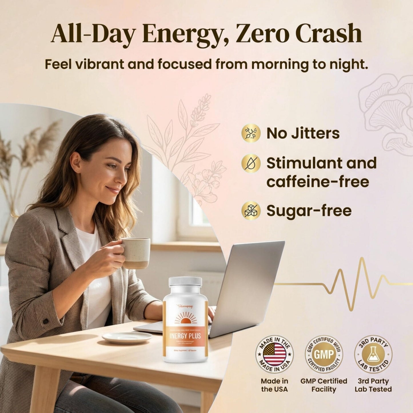 InergyPLUS | Energy Vitamins for Women, Fatigue, Natural Energy Supplements for Focus | Vitamin B12, Folic Acid, Rhodiola Rosea, Cordyceps, CoQ10, Caffeine Free | Packaging Vary | 60 Ct BB Company