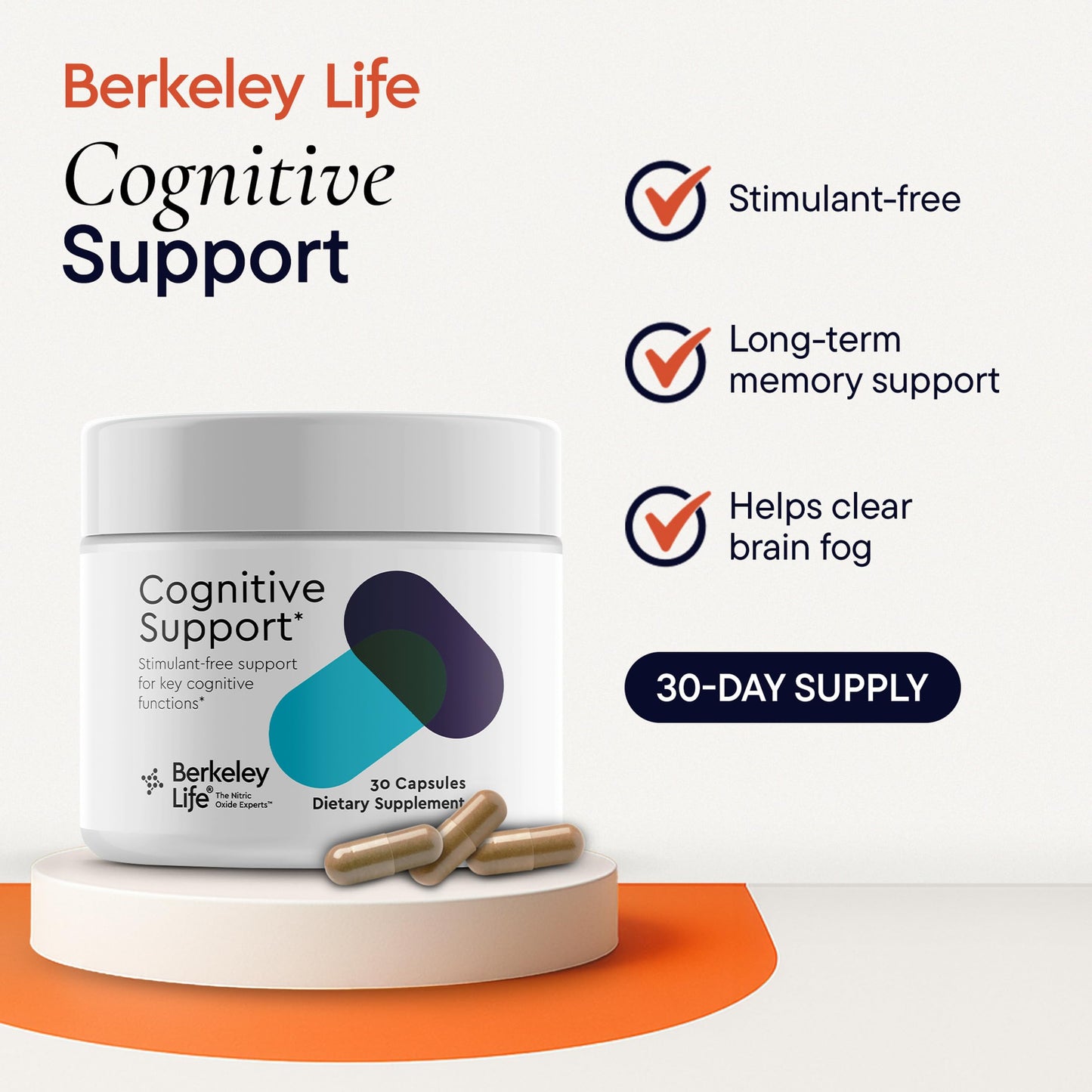 Berkeley Life Cognitive Support Supplement for Memory & Focus - Brain Health Supplements Supports Memory Loss, Mental Clarity, Inability to Multitask & Loss of Speed - for Adults - 30 Capsules Berkeley Life