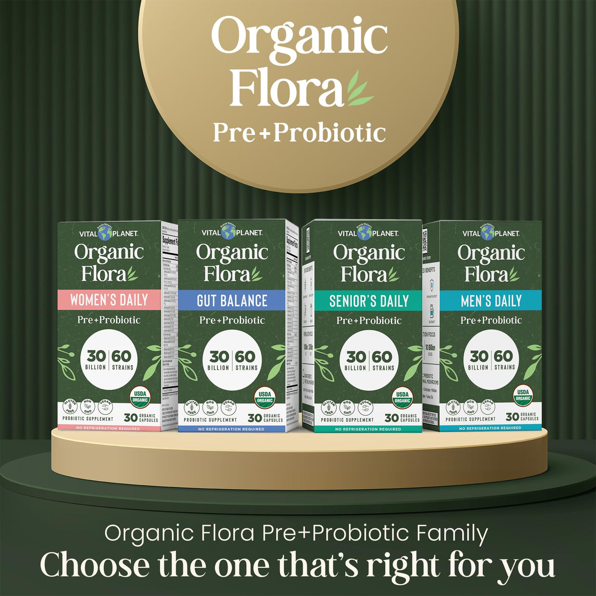 Vital Planet - Organic Flora Probiotics for Gut Health Balance, Shelf Stable Probiotic 30 Billion CFU, 60 Diverse Strains, Prebiotic Organic Mushroom Blend Vital Planet