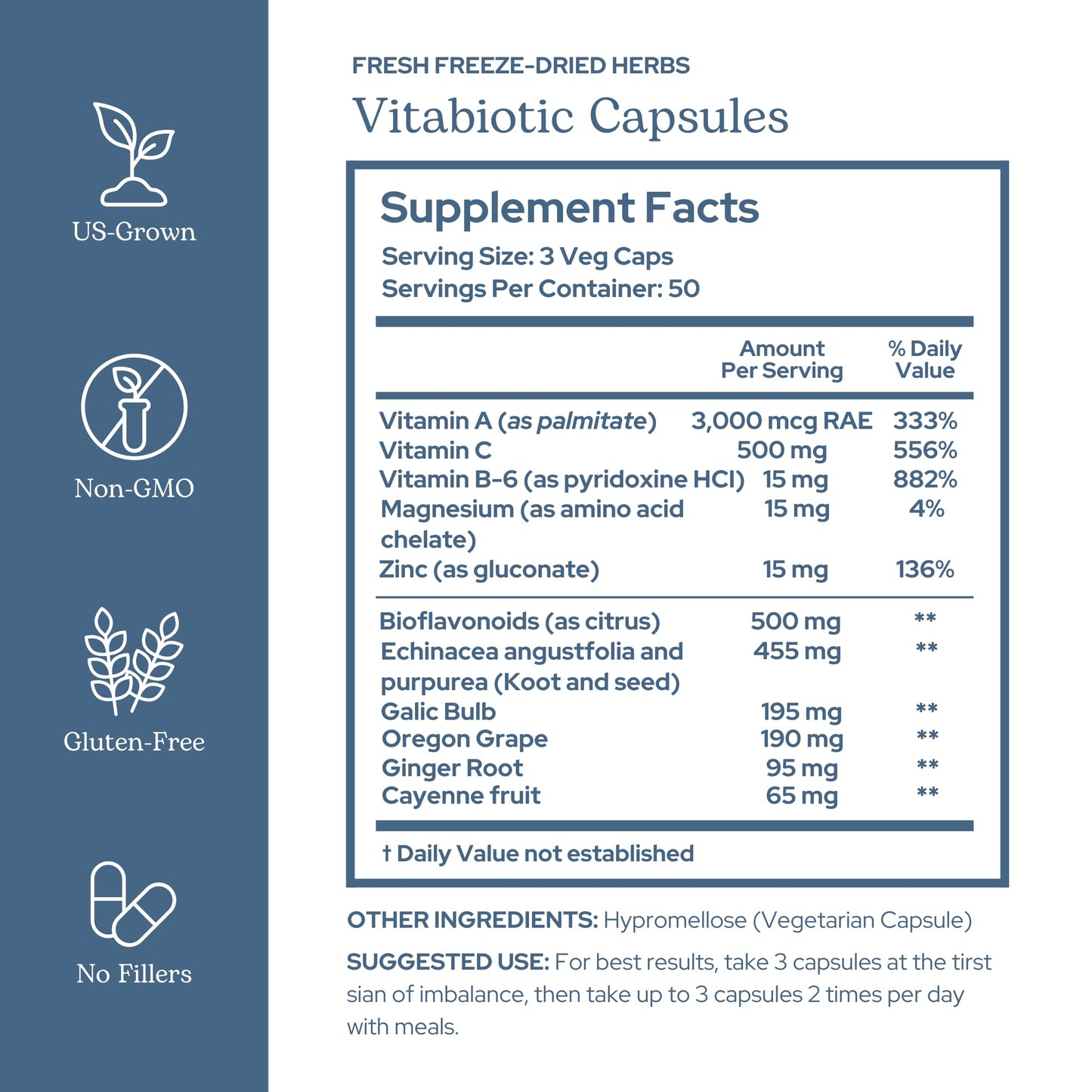 Eclectic Herb - Vitabiotic Capsules | Immune Support | Natural Herbal Multivitamin Supplement | Freeze Dried, Organic, Non-GMO, Vegan, Whole Herb (150 CT | 750 mg) ECLECTIC INSTITUTE