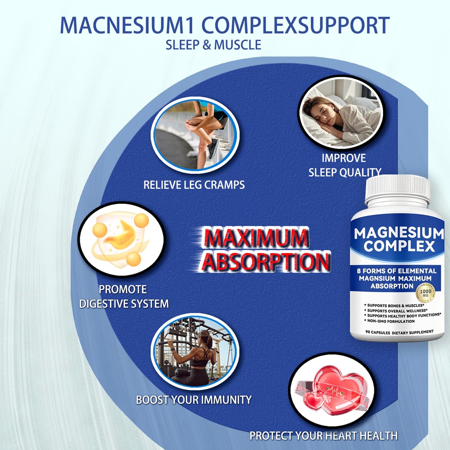 Magnesium Complex 1000mg with 8 Forms – Glycinate, Citrate, Malate, Taurate for Absorption – Supports Bone, Muscle, Energy & Recovery – Vegan, Non-GMO, 90 Capsules (1) alzclipp