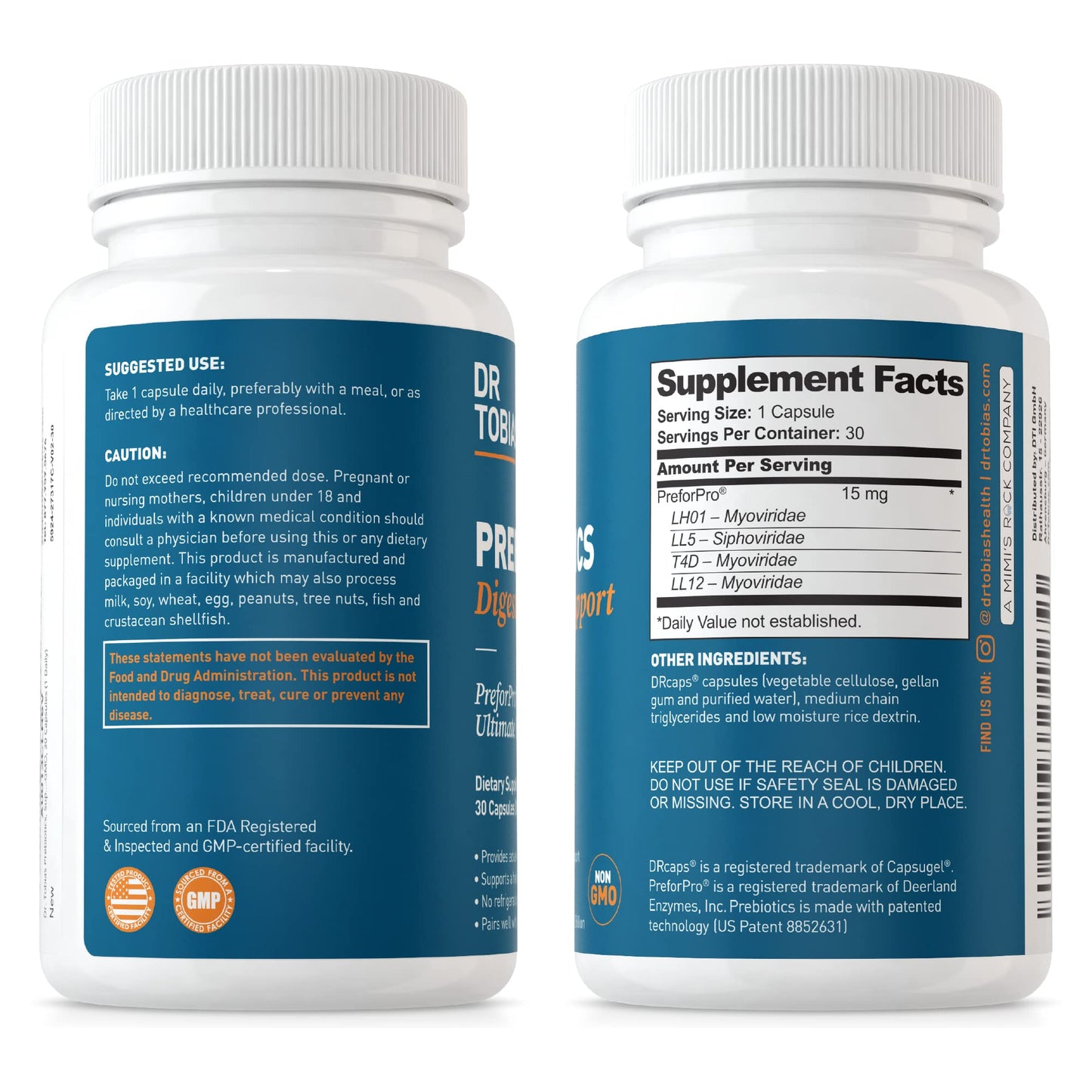 Dr. Tobias Prebiotics, Supports Digestion & Gut Health, Feed Good Probiotic Bacteria, Boost Gut Immune Function, Vegan & Non-GMO Gut Health Supplements for Men and Women, 30 Capsules, 30 Servings Gsupps Australia