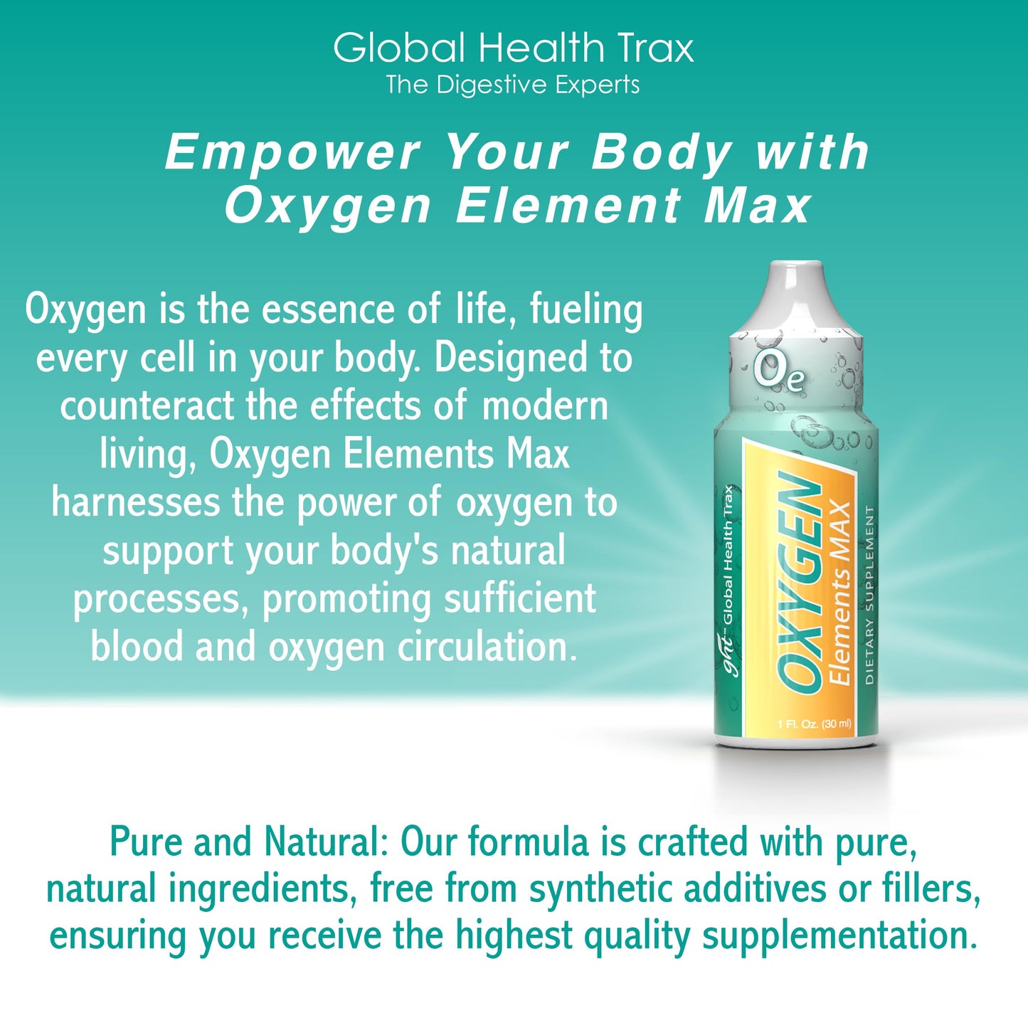GHT Oxygen Elements Max Liquid Oxygen Drops in 1 Ounce Bottle, Portable Supplement - Bolster Endurance and Stamina, Cleanse Cells (3 Pack) ght Global Health Trax