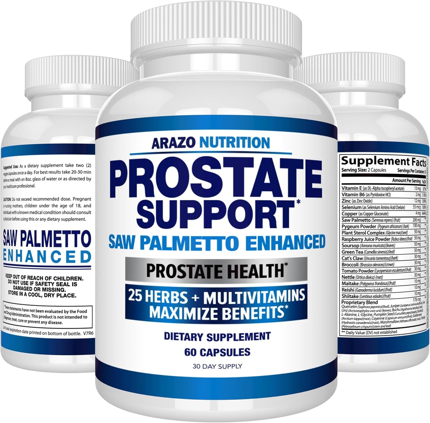 Arazo Nutrition Prostate Supplement - Saw Palmetto + 25 Herbs - Reduce Frequent Urination, Reduce Hair Loss, Support Stamina – Single Homeopathic Herbal Extract Health Supplements - Capsule or Pill Gsupps Australia