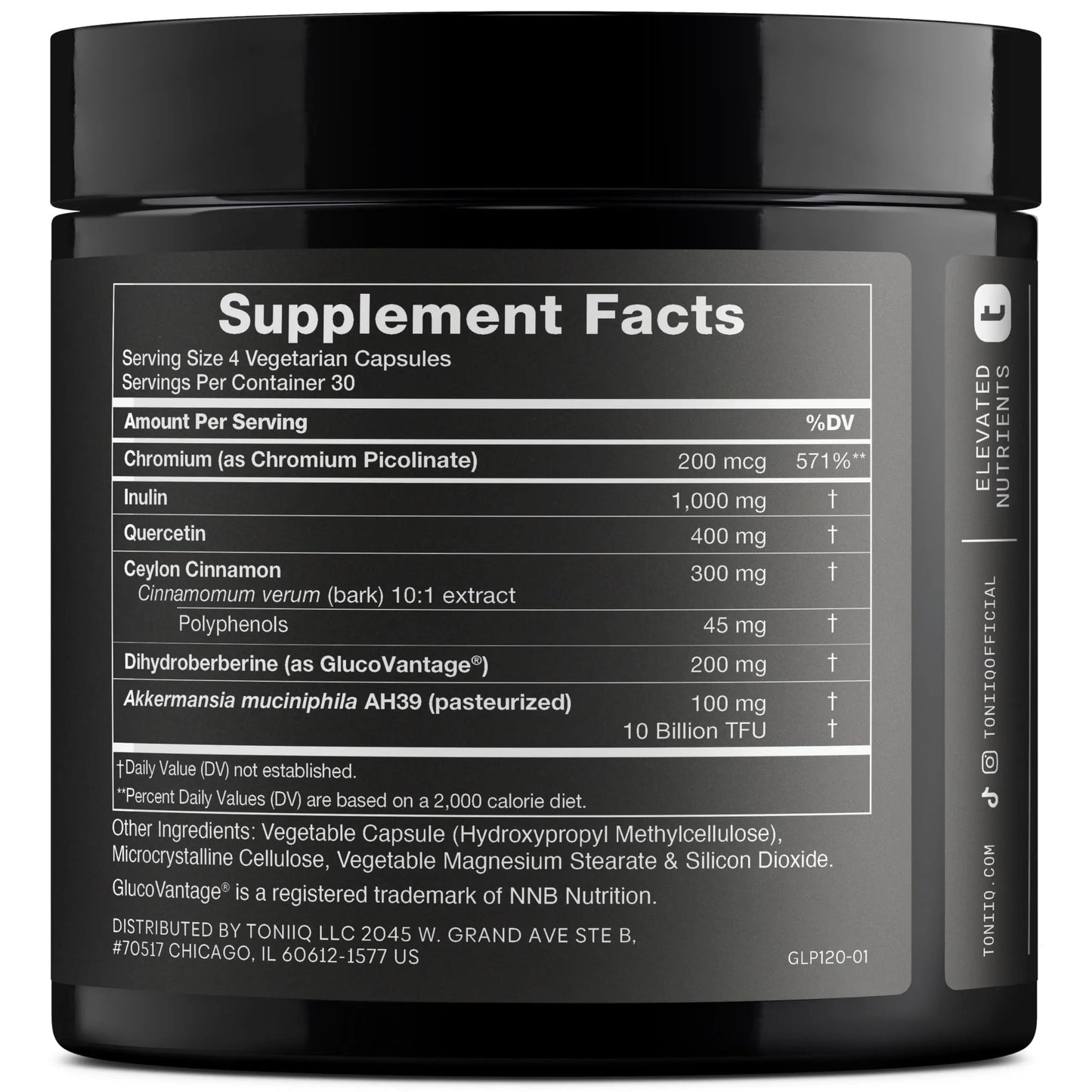 Toniiq GLP-1 Support — with Clinically Studied, Patented GlucoVantage® Dihydroberberine and Akkermansia — Appetite and Fullness Support — 120 Capsules (60-Day Supply) Toniiq