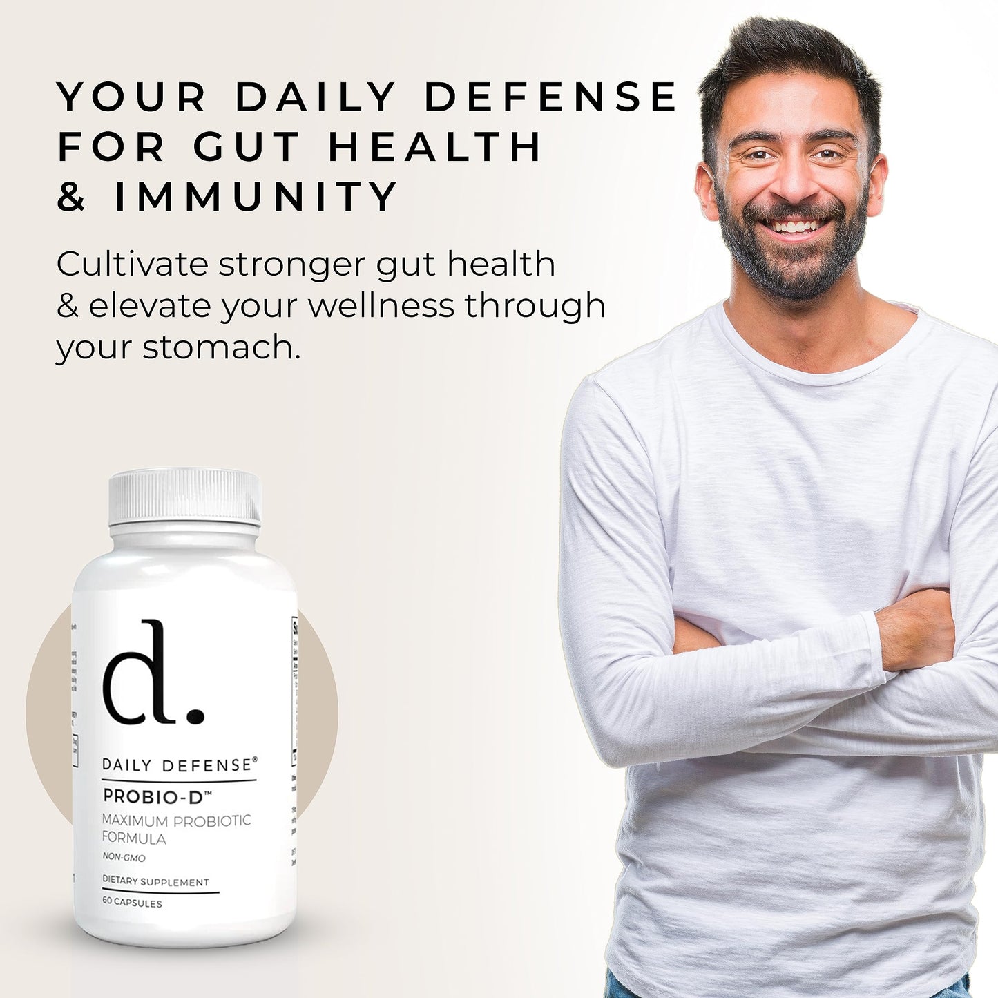 Daily Defense Probiotic Immune Support Supplement - Daily Probiotics for Men with Constipation & Gas - Digestion and Bloating Supplement & Probiotics for Women - 60 Capsules, PROBIO-D Daily Defense