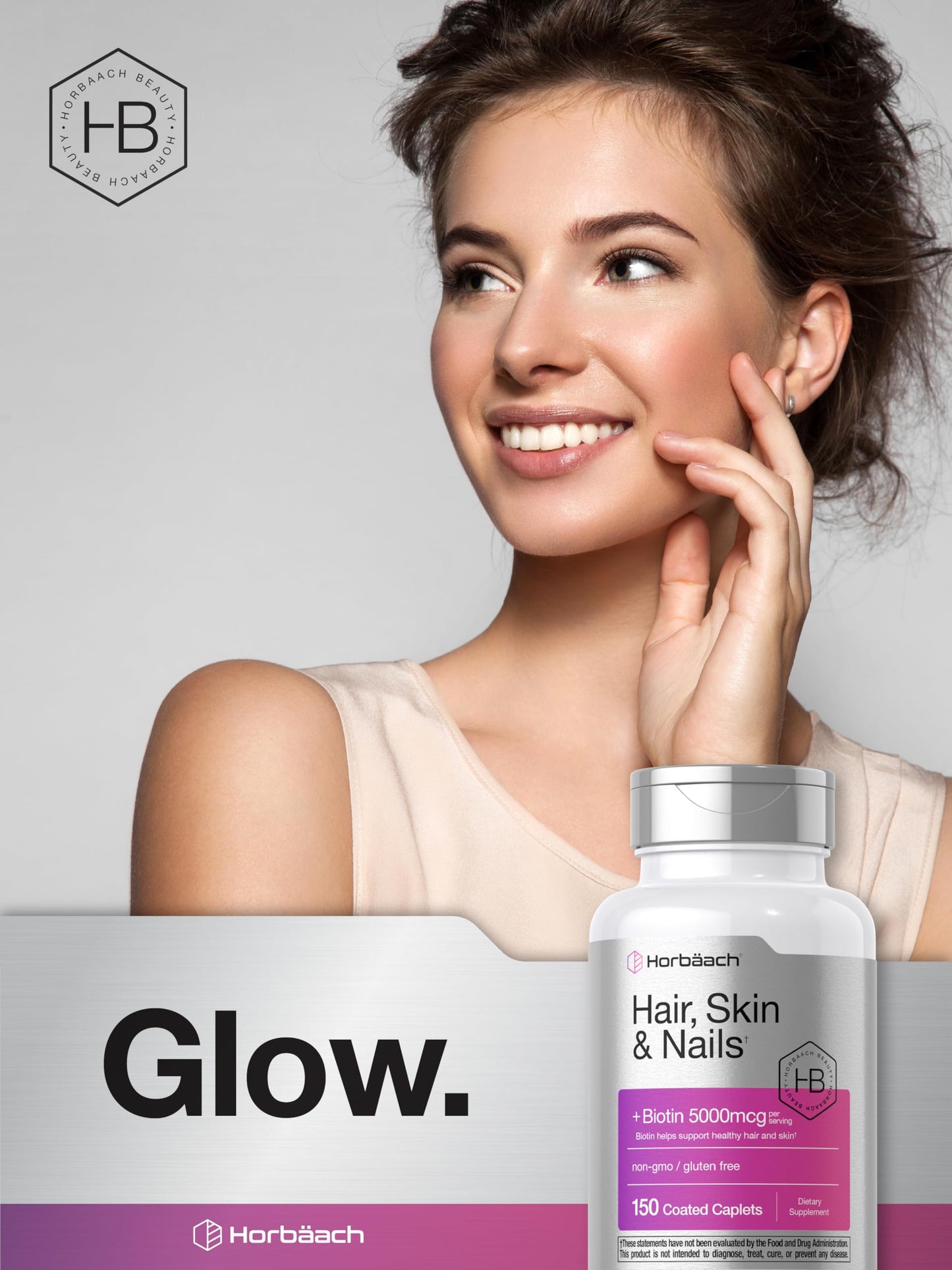 Horbäach Hair Skin and Nails Vitamins | 150 Caplets | with Biotin and Collagen | Supplement for Women and Men | Non-GMO, Gluten Free Horbäach