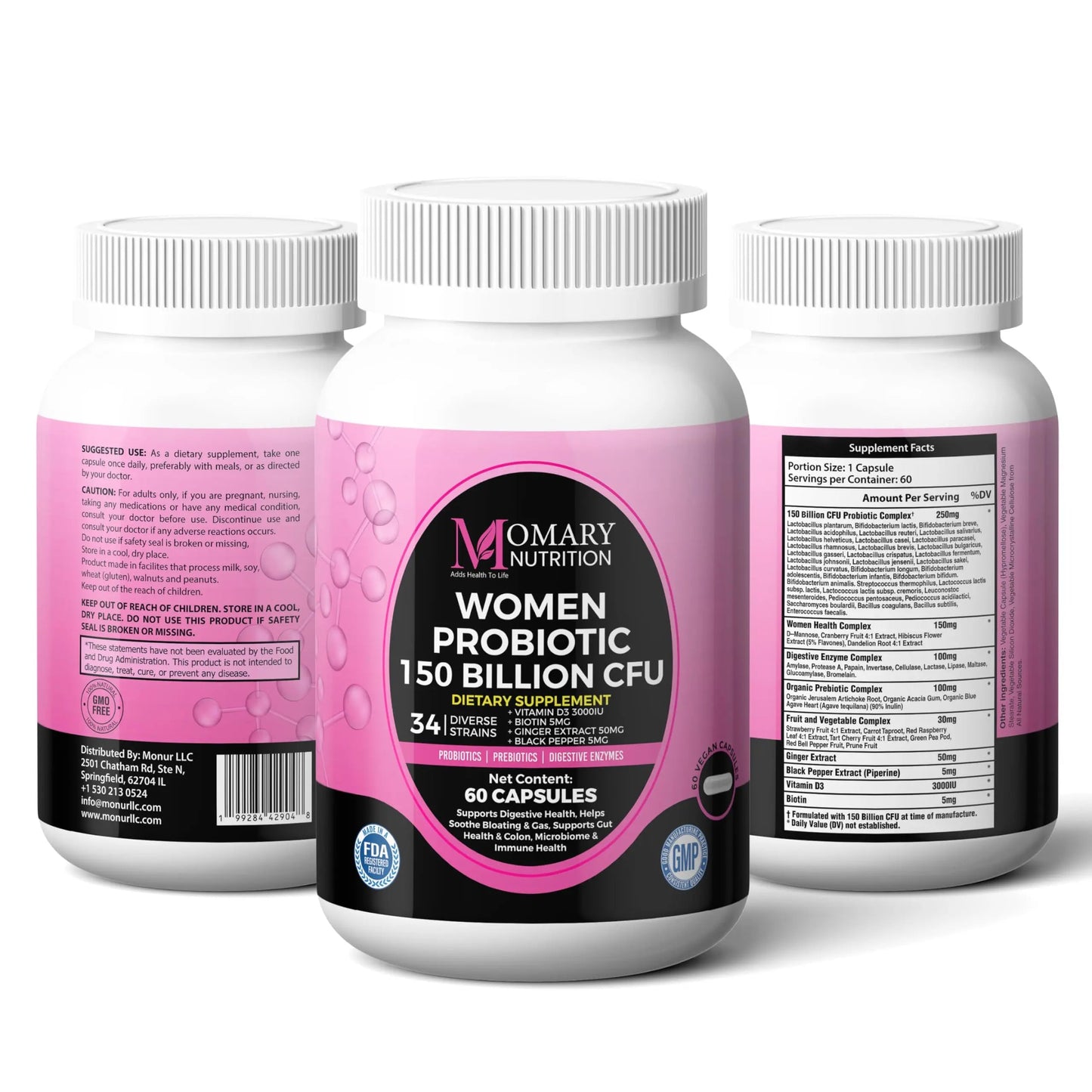 9-in-1 Bio Cultures Complex for Women – 150 Billion CFU Probiotics with 34 Diverse Strains, Organic Prebiotics, Postbiotics, Digestive Enzymes & Biotin – Supports Digestive Balance & Gut Microbiome MOMARY NUTRITION