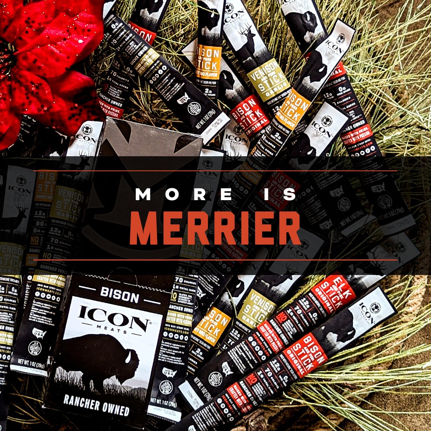 ICON Meats Bison and Pork Snack Sticks, Original Flavor, 24 Pack of High Protein Snacks, Sugar Free, Natural Jerky Meat Sticks, Gluten Free, USDA Inspected, Made in USA, Gifts for Him ICON