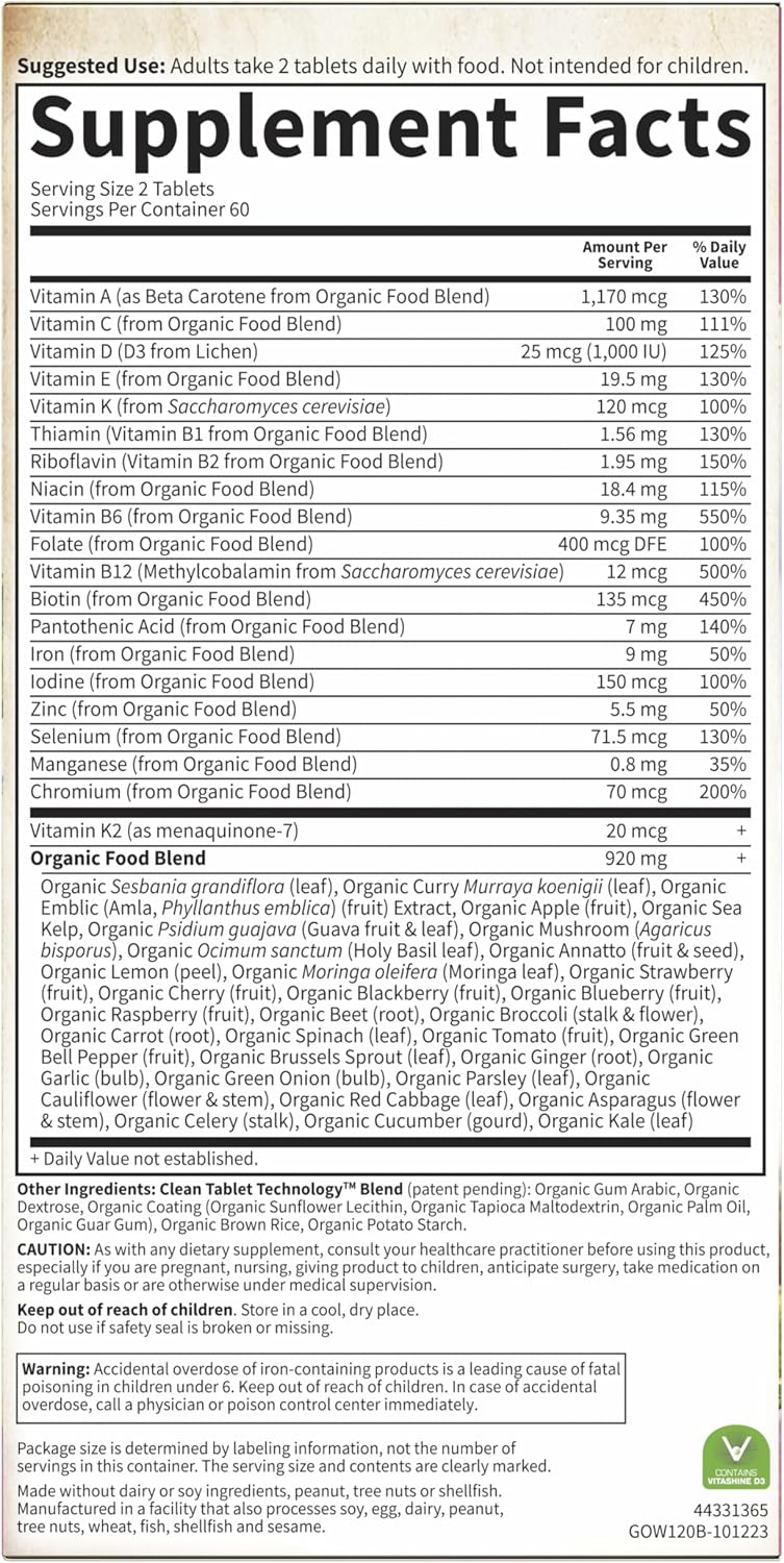 Garden of Life Organics Women's Multivitamin with Vitamin C, D3, Folate, B12, Biotin & Iron – Women's Multivitamin for Energy, Heart Health & Radiant Skin, USDA Organic, Non-GMO, Vegan, 120 Tablets Gsupps Australia