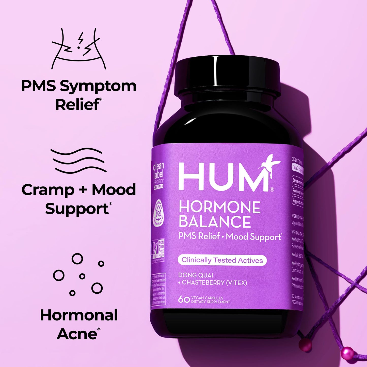 HUM Hormone Balance for Women, Supplement for Women's Health with Chasteberry & Dong Quai, Support for PMS Symptoms, Cramps, Irritability, Hormonal Balance, Monthly Support, 60 Capsules HUM
