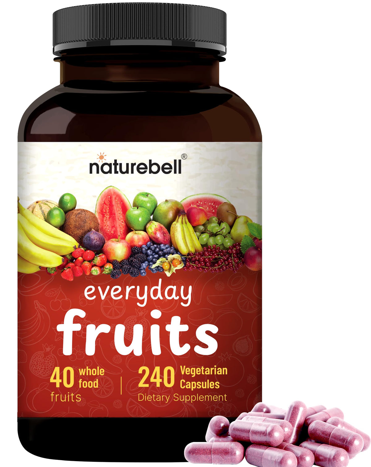 Fruit and Veggies Supplement – 480 Total Vegetarian Capsules | Balance of Natural 40 Whole Fruits & Veggies Blend | Fresh Superfood Formula with Vitamins and Minerals – Non-GMO NatureBell