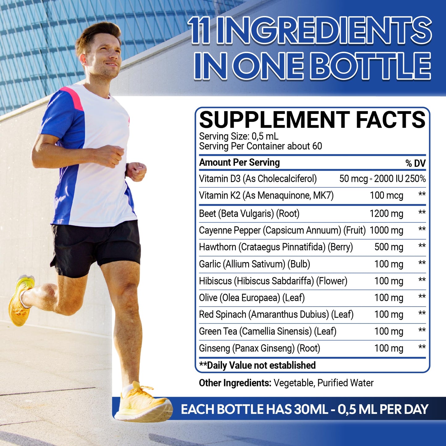 11in1 Beet Root Liquid Drops - Support Overall Wellness - with Vitamin D3, Vitamin K2, Hawthorn Berry, Cayenne Pepper, Garlic, Hibiscus, Olive, Red Spinach, Green Tea - 1 FL Oz - 60 Day Supply Mecisco