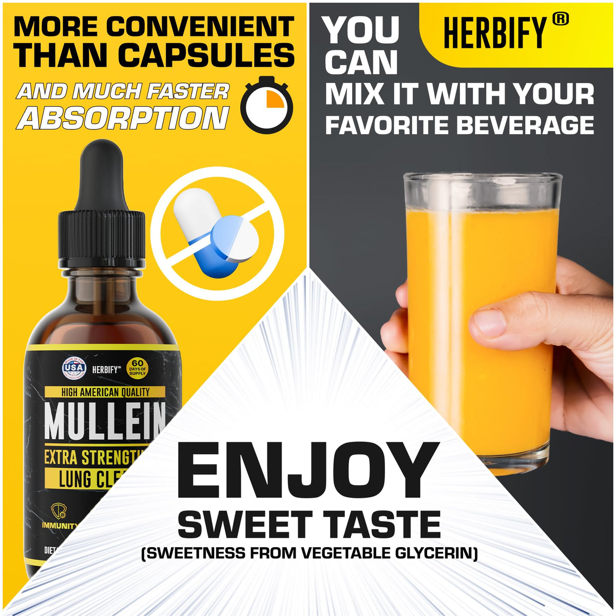 HERBIFY Mullein Drops - Lung Cleanse - Leaf Extract - Powerful Mullein for Immune Support,Detox & Respiratory Support - Made in USA HERBIFY