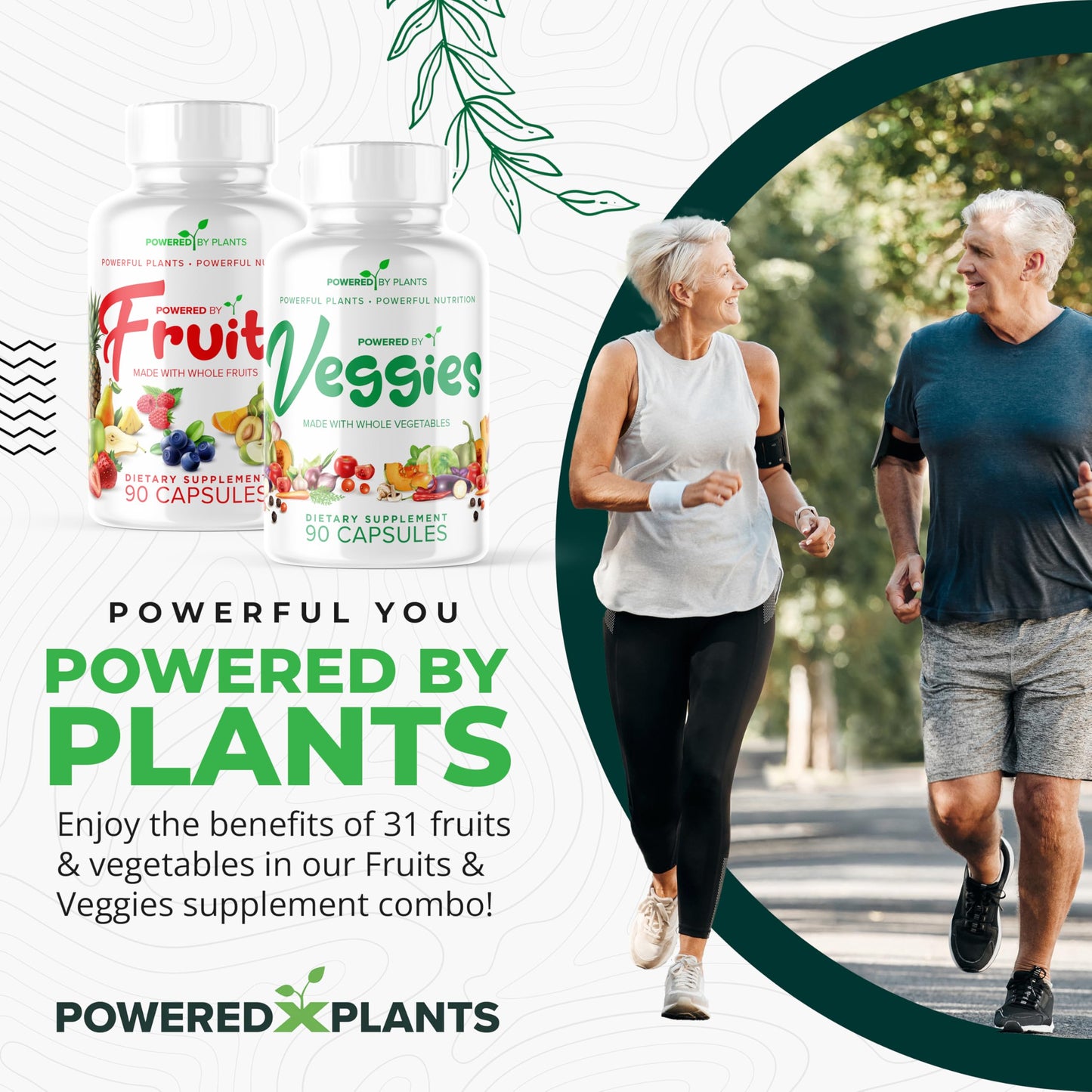Daily Fruits and Veggies Supplement - 180 Capsules for 30 Days, Non GMO & Gluten Free Superfood with Natural Vitamins - Powered by Plants, 2-Pack POWERED X PLANTS