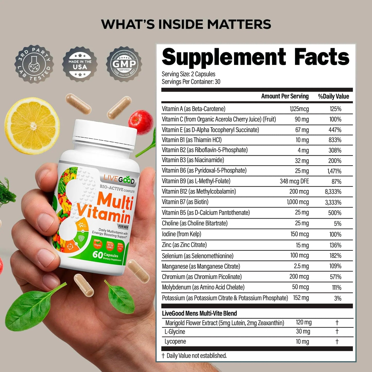 LiveGood Bio-Active Complete Multivitamin for Men, Daily Men’s Multi with 24 Essential Vitamins and Minerals for Energy, Immunity LIVEGOOD