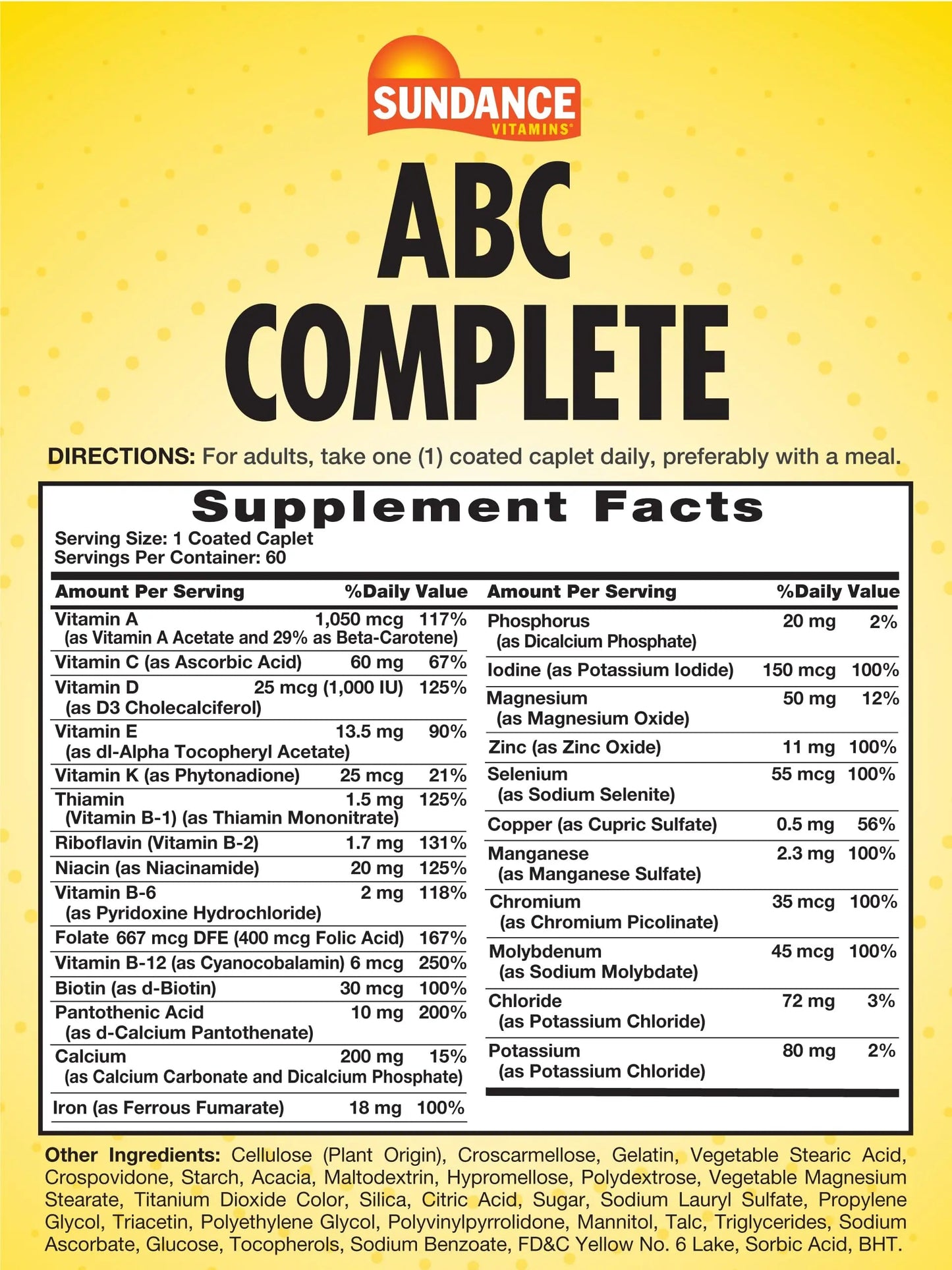 Sundance Multivitamin for Women & Men | with Iron | Mineral Formula ABC Complete | Non-GMO and Gluten Free Supplement Sundance