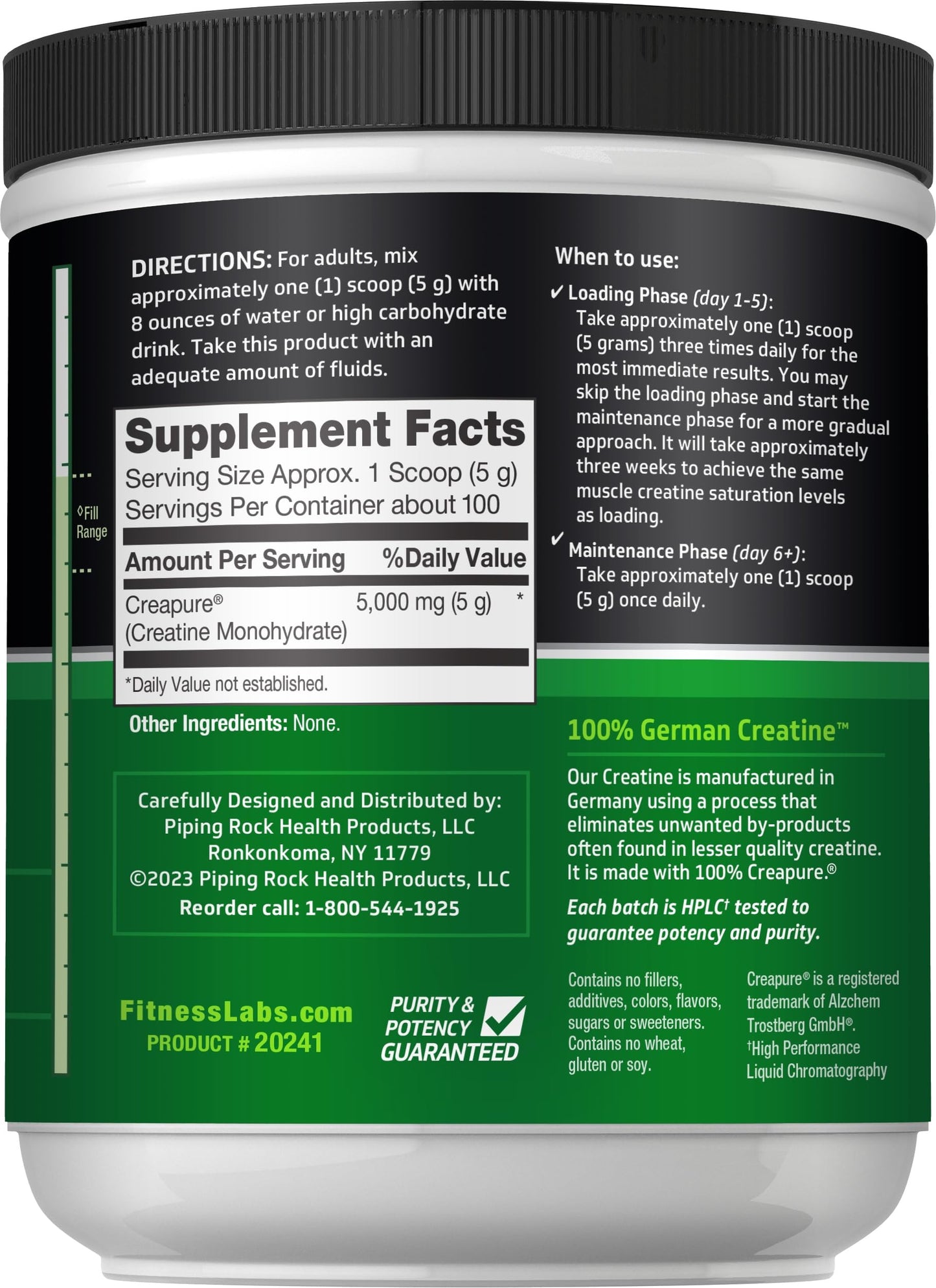 Fitness Labs German Creatine Monohydrate Powder | 500 Grams | Creapure Fitness Supplement | for Men & Women | Unflavored | 100 Servings Fitness Labs