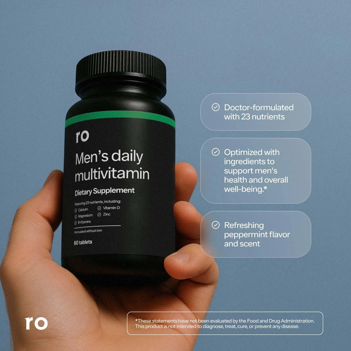 Ro Daily Multivitamin for Men | Supports Physical Activity, Brain + Heart Health, and Immune System with 23 Key Nutrients Including Calcium Ro