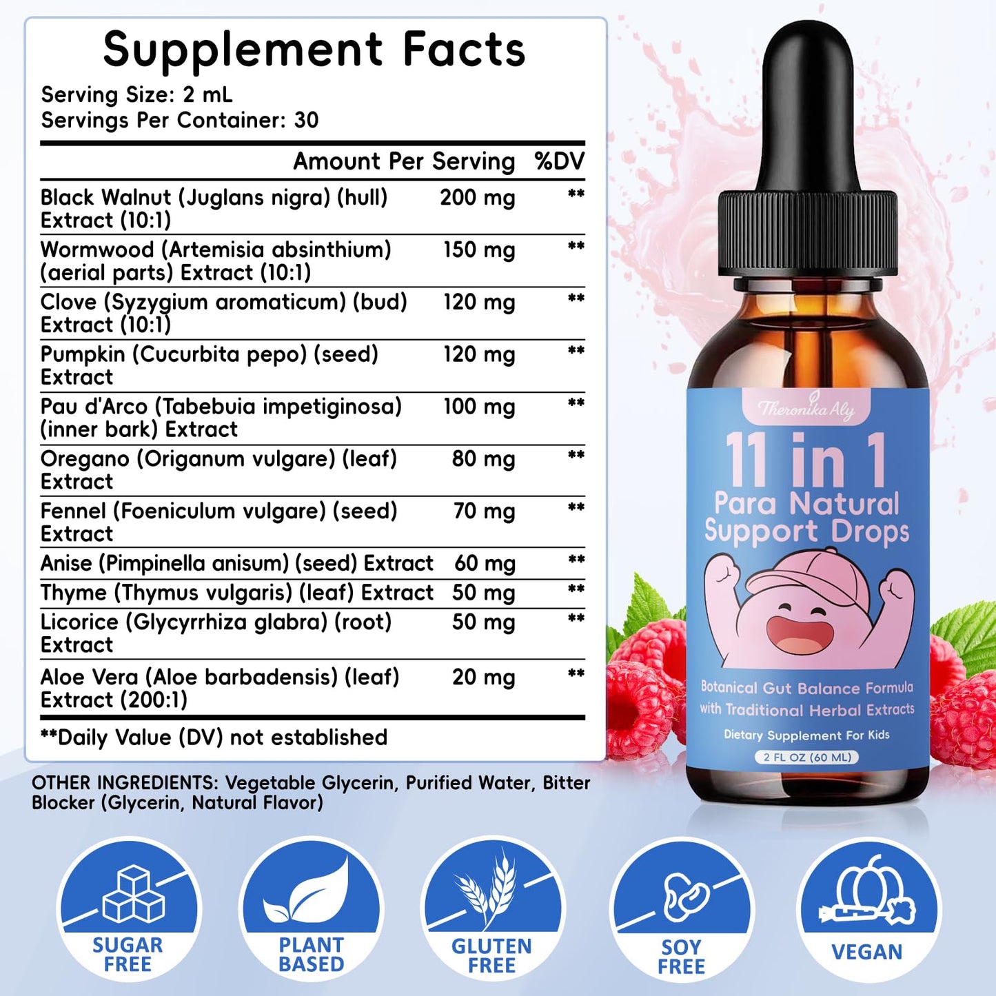 Theronika Aly Parasite Cleanse for Humans & Kids – Advanced Herbal Blend with Black Walnut, Wormwood, Clove, Digestive & Gut Balance Support, Alcohol-Free Liquid Drops, 30 Servings Theronika Aly