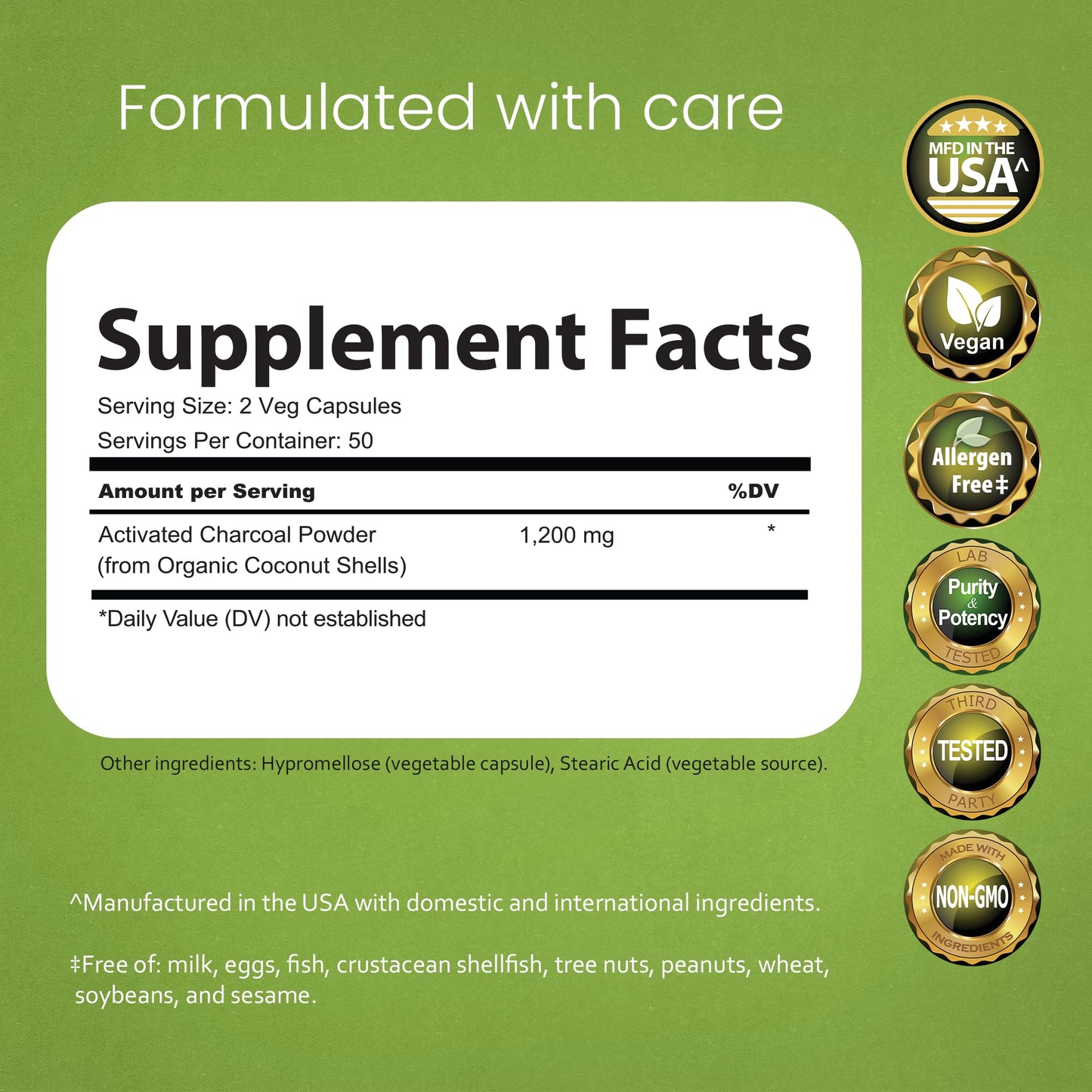 NaturaLife Labs Activated Charcoal 1200 mg per Serving – from Coconut Shells – 100 Veg Capsules – Non-GMO, Gluten-Free, Vegan NaturaLife Labs