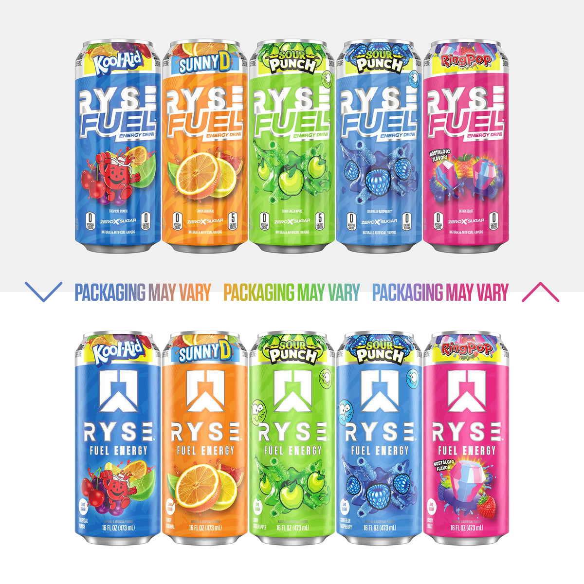 RYSE Fuel Energy Drink - Variety Pack - Sugar Free, Gluten Free & Vegan - 200mg Natural Caffeine, Taurine & Choline for Focus & Energy - No Artificial Colors - 16 fl oz Cans (12-Pack) Gsupps Australia