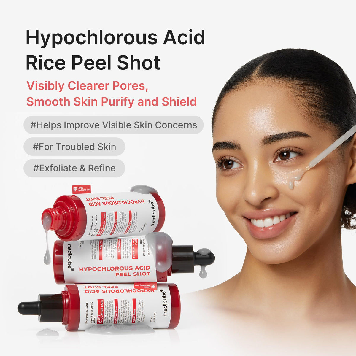 medicube Peel Shot with Hypochlorous Acid | Gentle Exfoliating Serum for Dead Skin Cells & Pores, Blackheads & Excess Sebum Control medicube