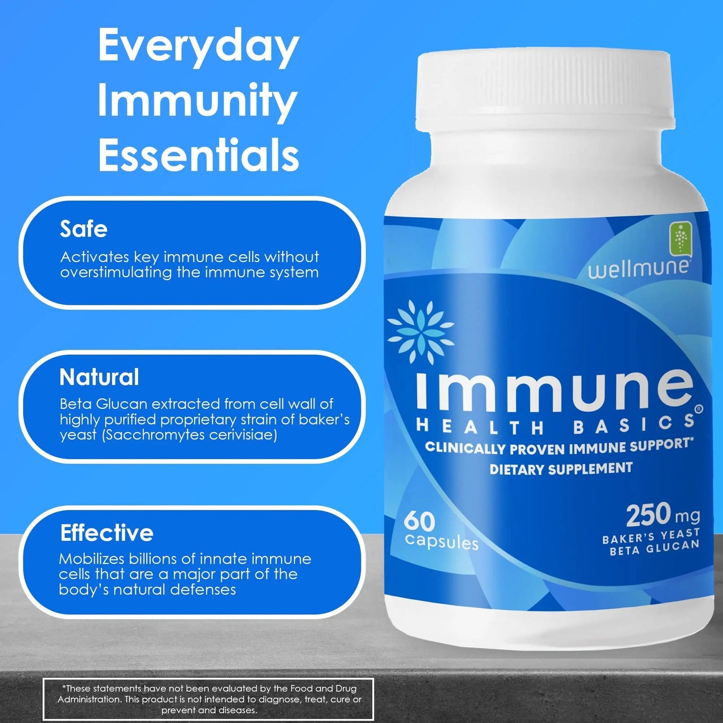 Immune Health Basics Ultra Strength Immunity - Clinically Proven Immune Support - Wellmune Highly Purified Beta Glucan - Gluten-Free, Non-allergenic Immune Health Basics