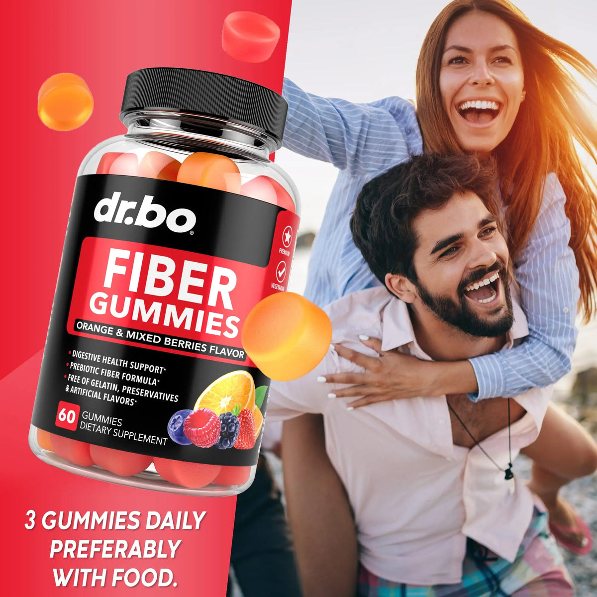 Fiber Gummies for Adults & Kids - Tasty Gummy Prebiotic Fiber Supplement, Max Digestive DR. BO