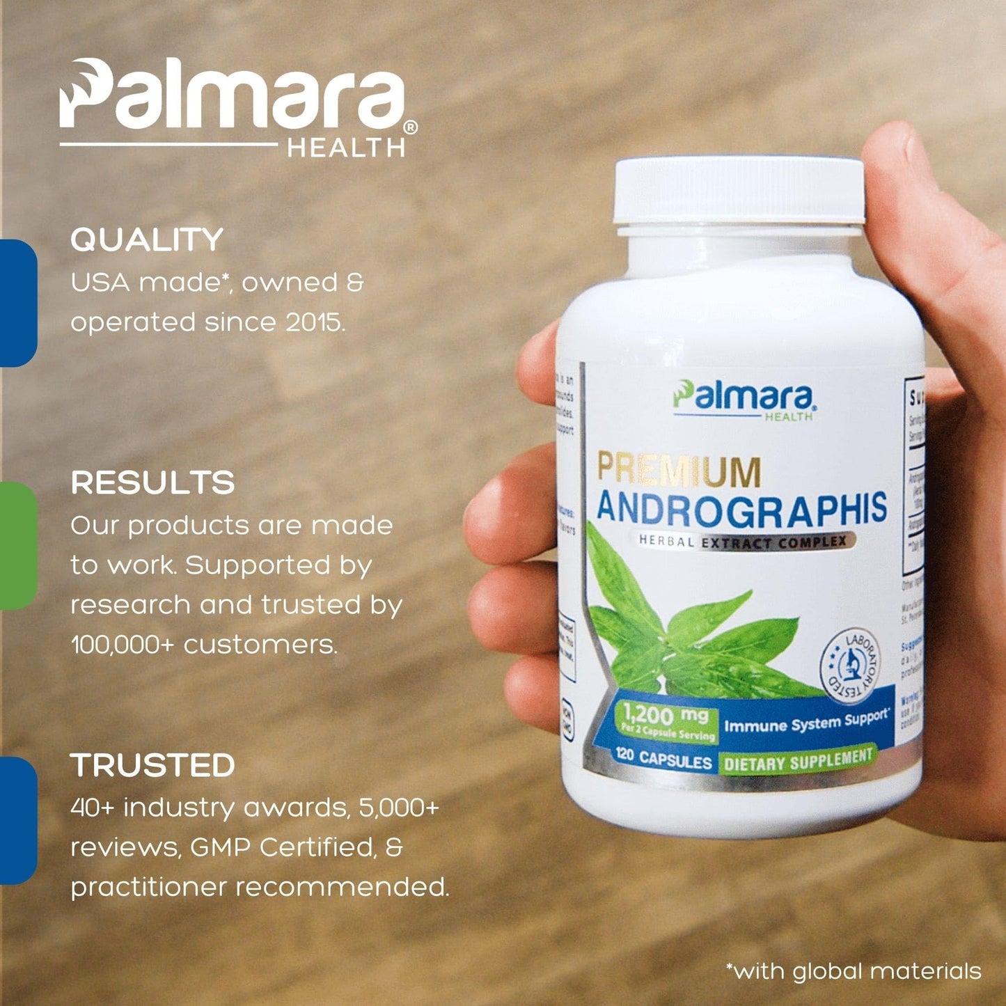 Palmara Health Premium Andrographis Paniculata Extract 1,200mg with 100mg Andrographolides Vegan Capsules for Immune & Digestive Support, Non-GMO, Gluten Free, Herbal Dietary Supplement Palmara Health