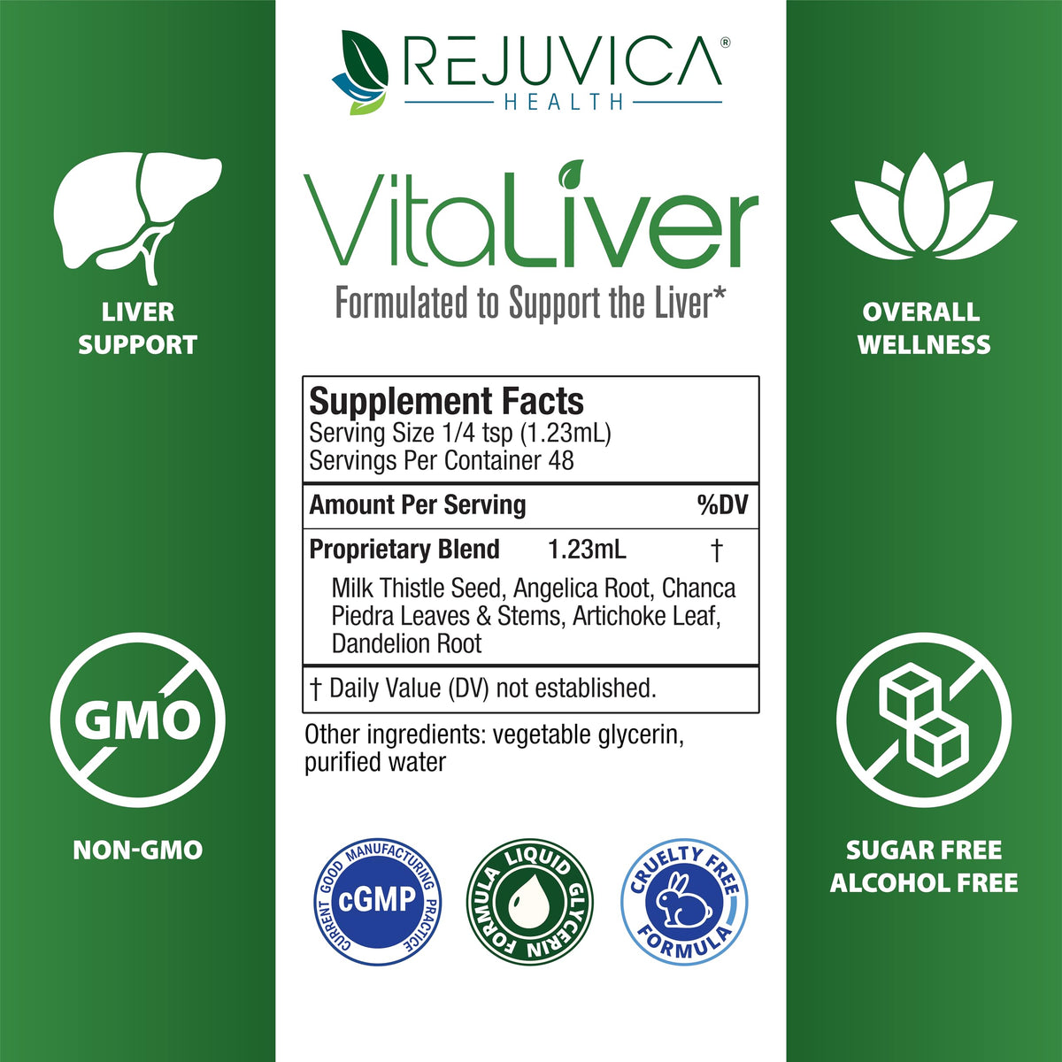 Rejuvica Health VitaLiver | Liver Cleanse & Detox Drops | Milk Thistle, Artichoke, Chanca Piedra & Dandelion Extract | Fatty Liver Support Repair Rejuvica Health