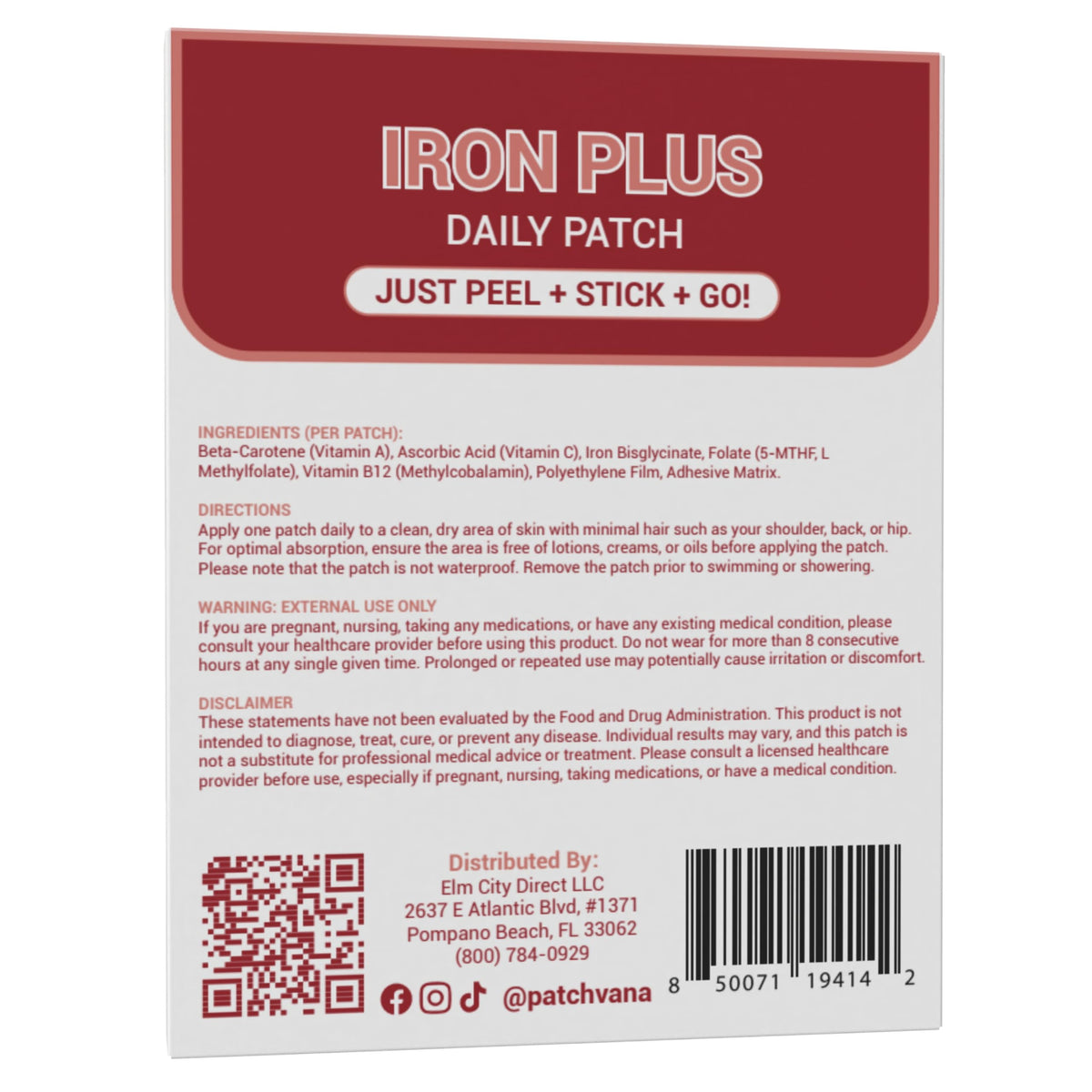 Patchvana Iron Plus Patch for Women & Men, 1 Month Supply, 30 Patches Patchvana