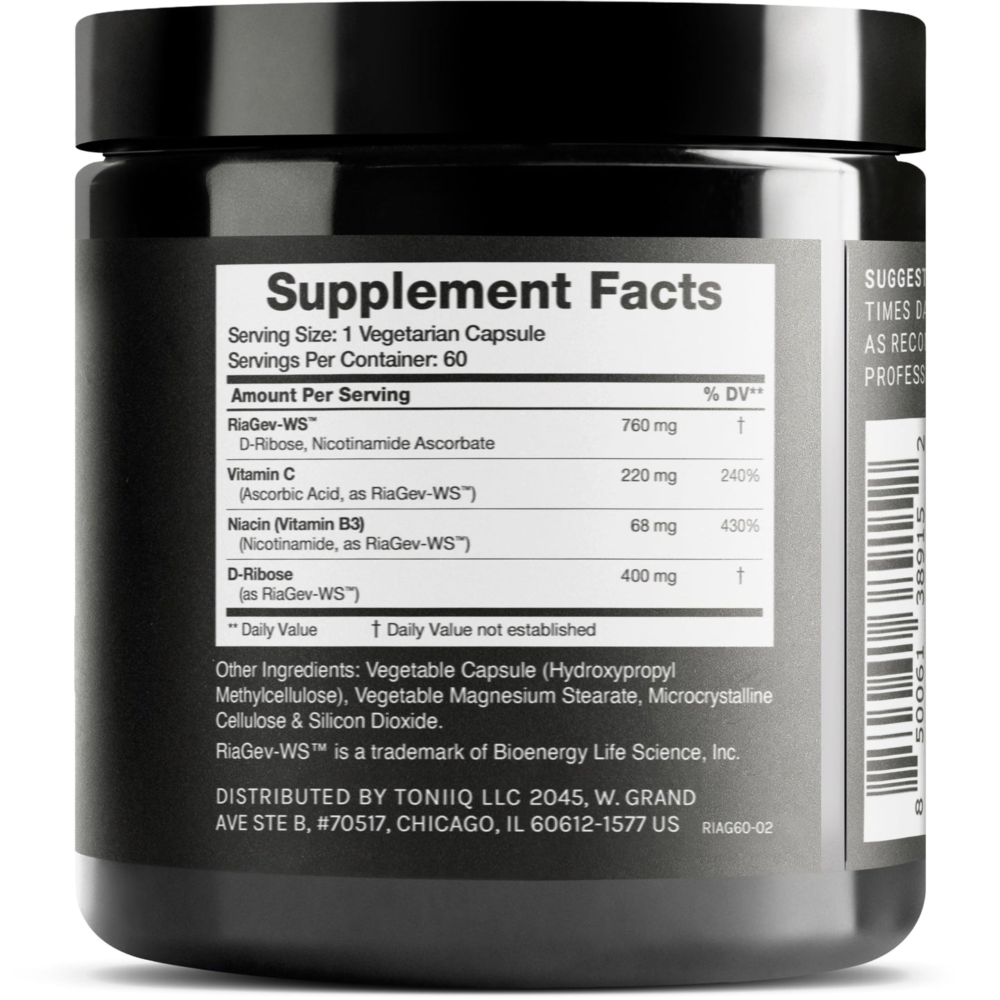 Toniiq Ultra High Potency 1400mg NAD Supplement - NAD+ Nicotinamide B3 Blend with D-Ribose, Niacin -with RiaGev - 3rd Party Tested Toniiq
